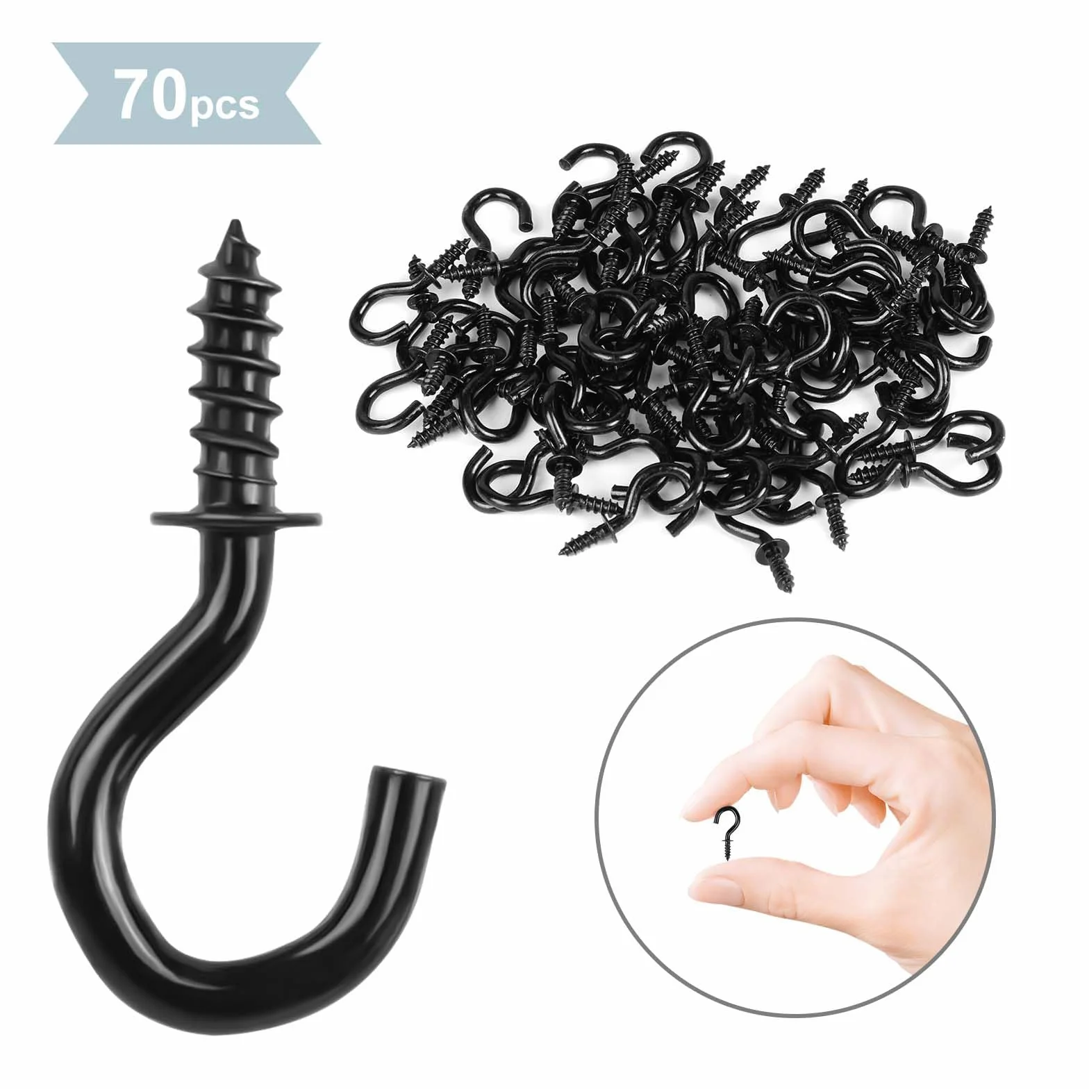 Ganci a Vite 70 Pezzi, Ganci da Soffitto in Metallo, Occhio Bulloni con Filettatura 1/2 Inch, Nero per Casa Ufficio Esterni