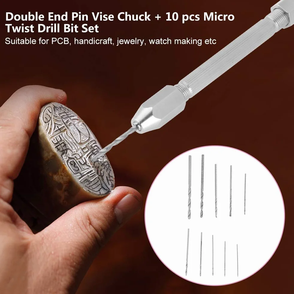Mini Trapani a Mano 0,5-3,2 mm Trapano Modellismo con 10 Punte Micro Twist Drill Bits per Bricolage