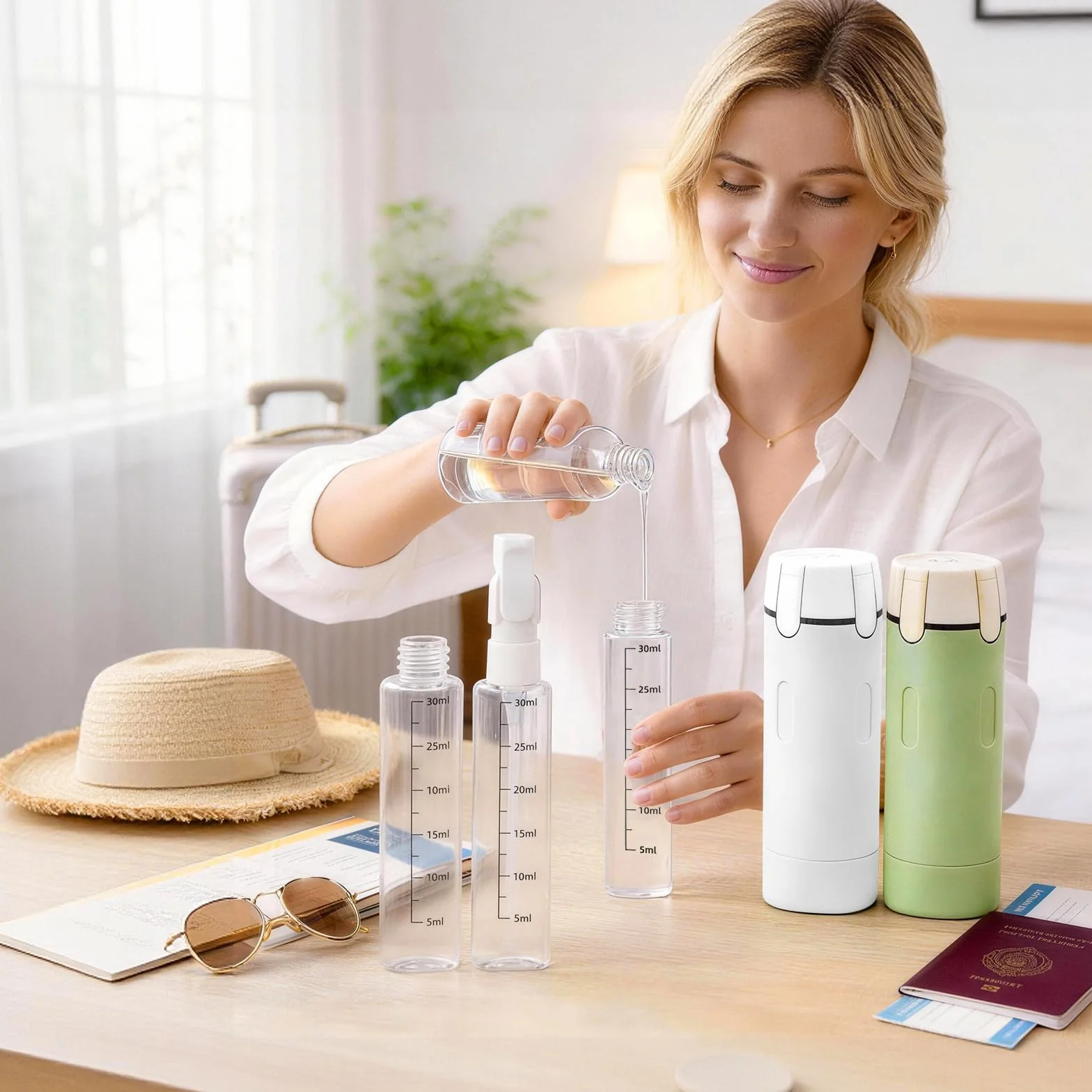 Set di 4 flaconi dispenser da viaggio: flaconi con pompetta ricaricabili, a prova di perdite, per articoli da toeletta - contenitori da viaggio portatili per shampoo, lozione, balsamo e crema (verde)