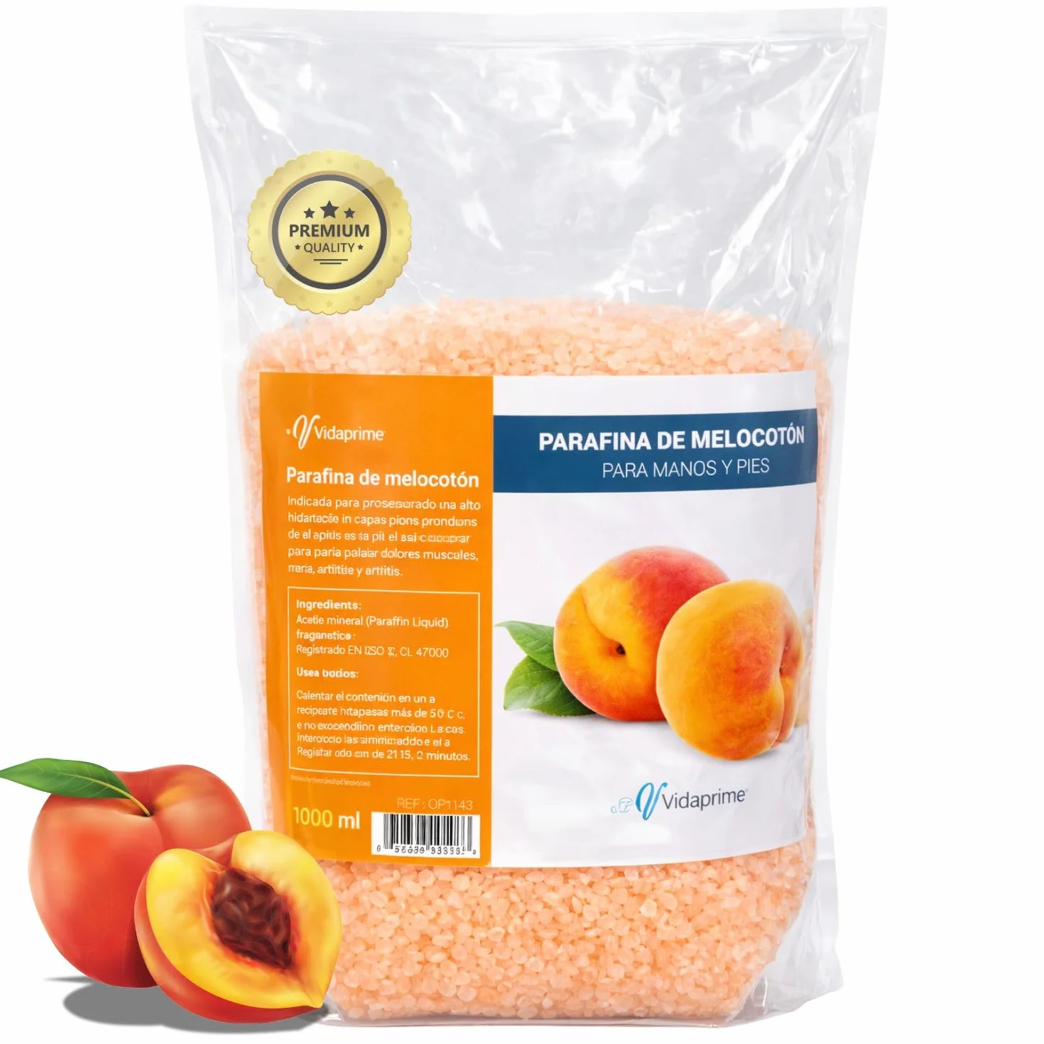 PARAFFINA per Mani e Piedi RIABILITAZIONE 1000ml - Massaggio alla Paraffina Aroma Essenze di Pesca - Bagno di Paraffina PROFESSIONALE - Termoterapia Dolori Muscolari