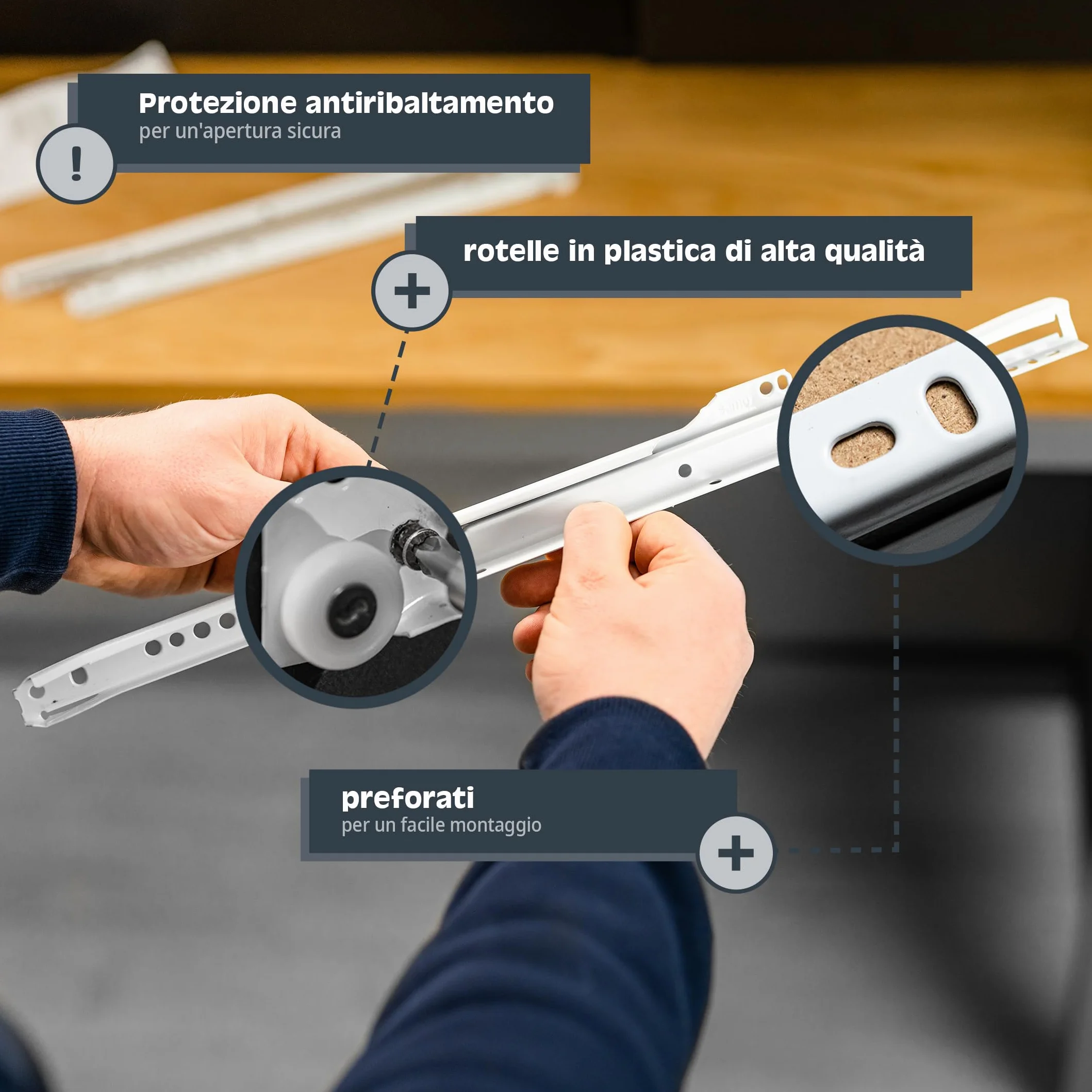 HELPMATE Guide per cassetti a rullo 450 mm 1 paio di 2 binari estraibili