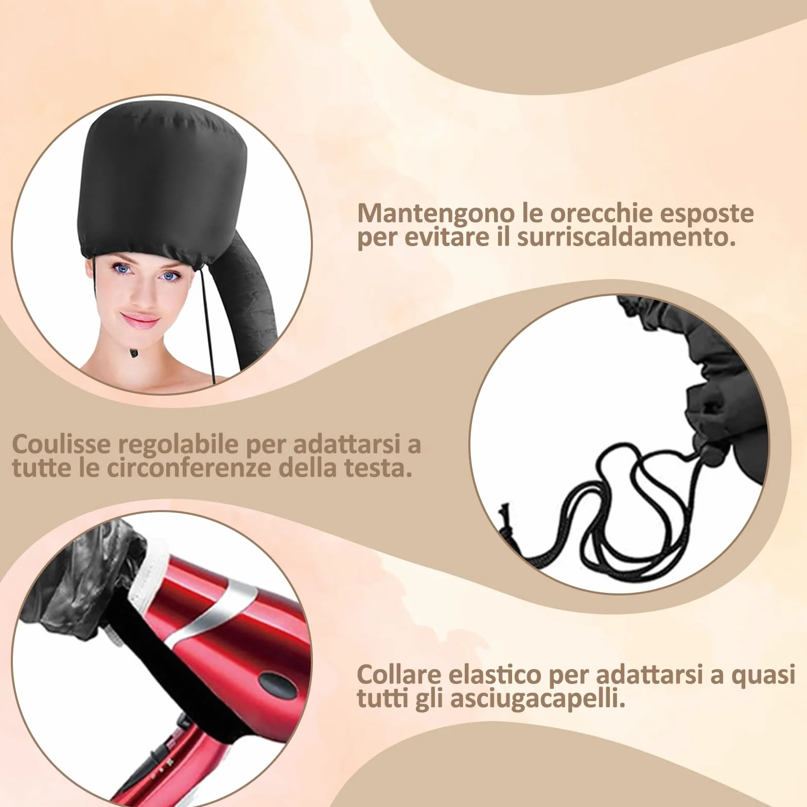 2 Pezzi Casco per Asciugatura Cuffia Asciugacapelli, Cuffia Casco Asciugacapelli per Ricci per Phon per Uso Domestico, Asciugatura