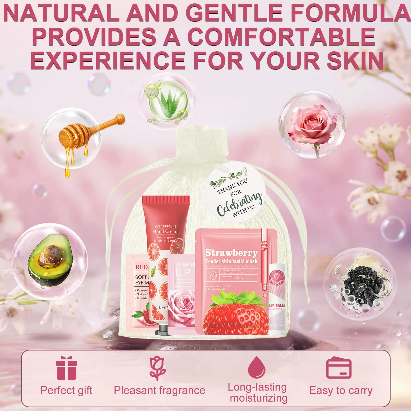 70 Pezzi Cofanetto Skincare Donna, Gift Set for Women, Kit Maschere Viso con Creme Mani, Face Mask, Patch Occhiaie, Lip Mask, Lipbalm, Adatto per Articoli per Feste in SPA, Bomboniere per Matrimoni