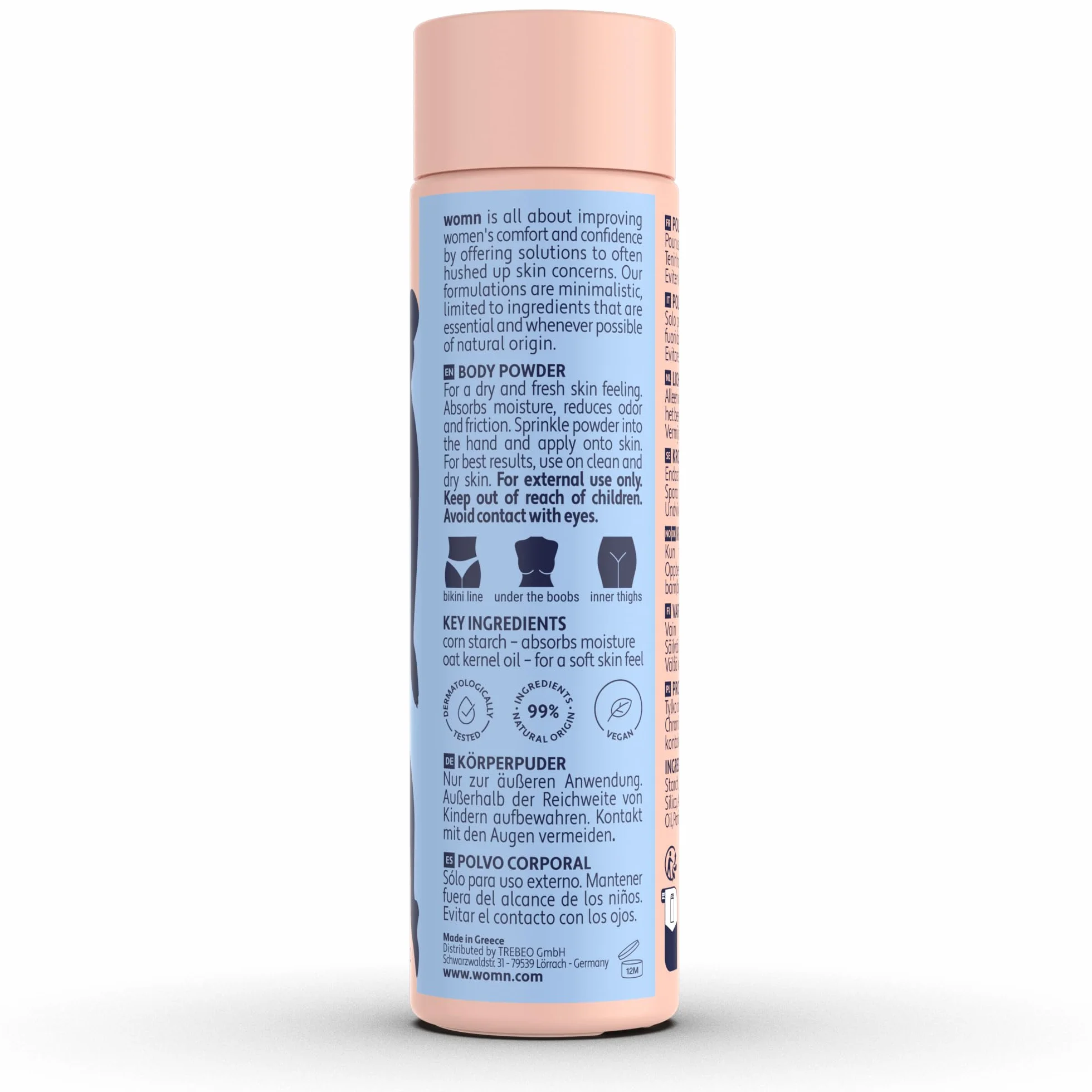 womn Dry & Fresh Powder 100 g – Polvere Corpo Senza Talco per Zona Intima, Inguine e Sotto il Seno – Assorbe il Sudore, Riduce Sfregamenti e Odori