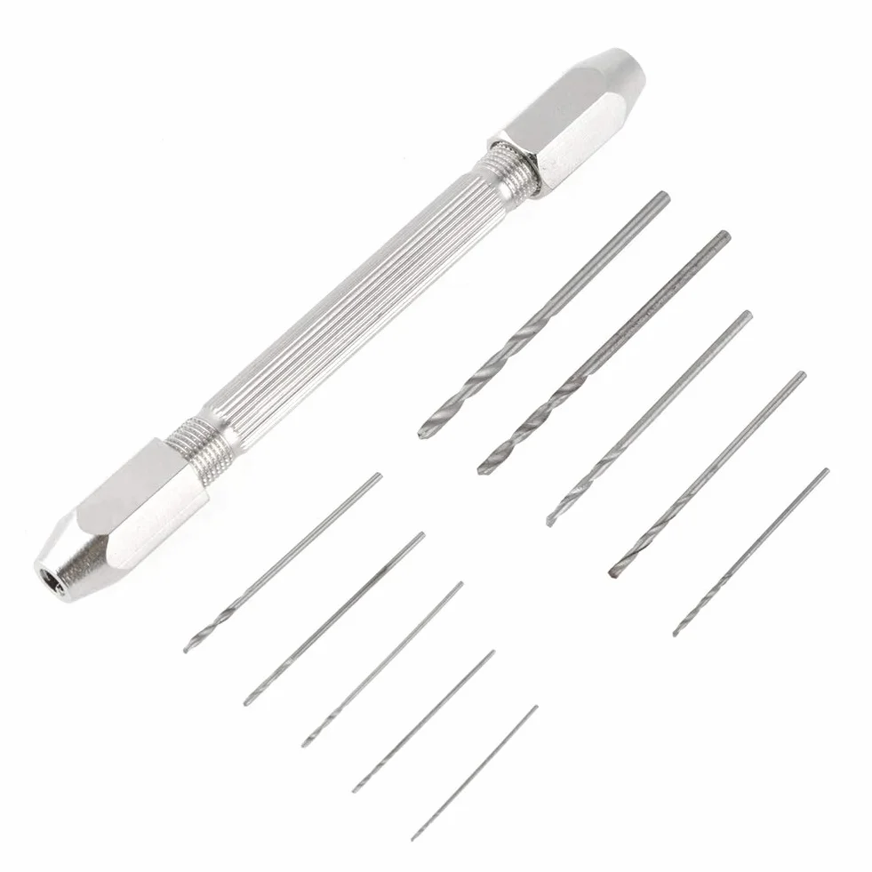 Mini Trapani a Mano 0,5-3,2 mm Trapano Modellismo con 10 Punte Micro Twist Drill Bits per Bricolage