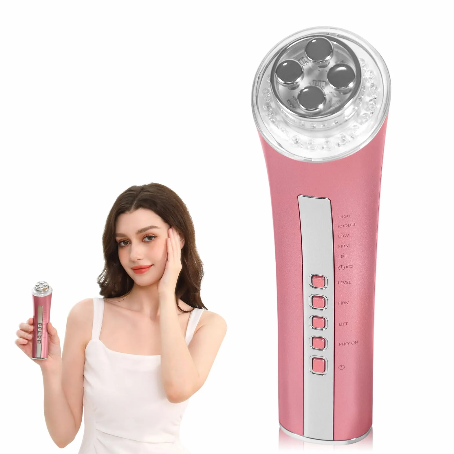 CARER BEAUTY Massaggiatore Viso Radiofrequenza Dispositivo di Bellezza Viso Anti-Rughe con Terapia a 3 Luci LED per Ridurre le Rughe Anti-Invecchiamento e Rassodare la Pelle