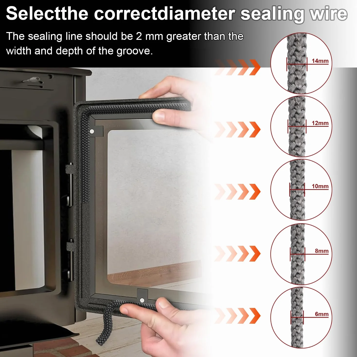 Guarnizione Stufa a Pellet 8 mm x 2.5 m Fibra di Vetro per Camino e Porta Forno