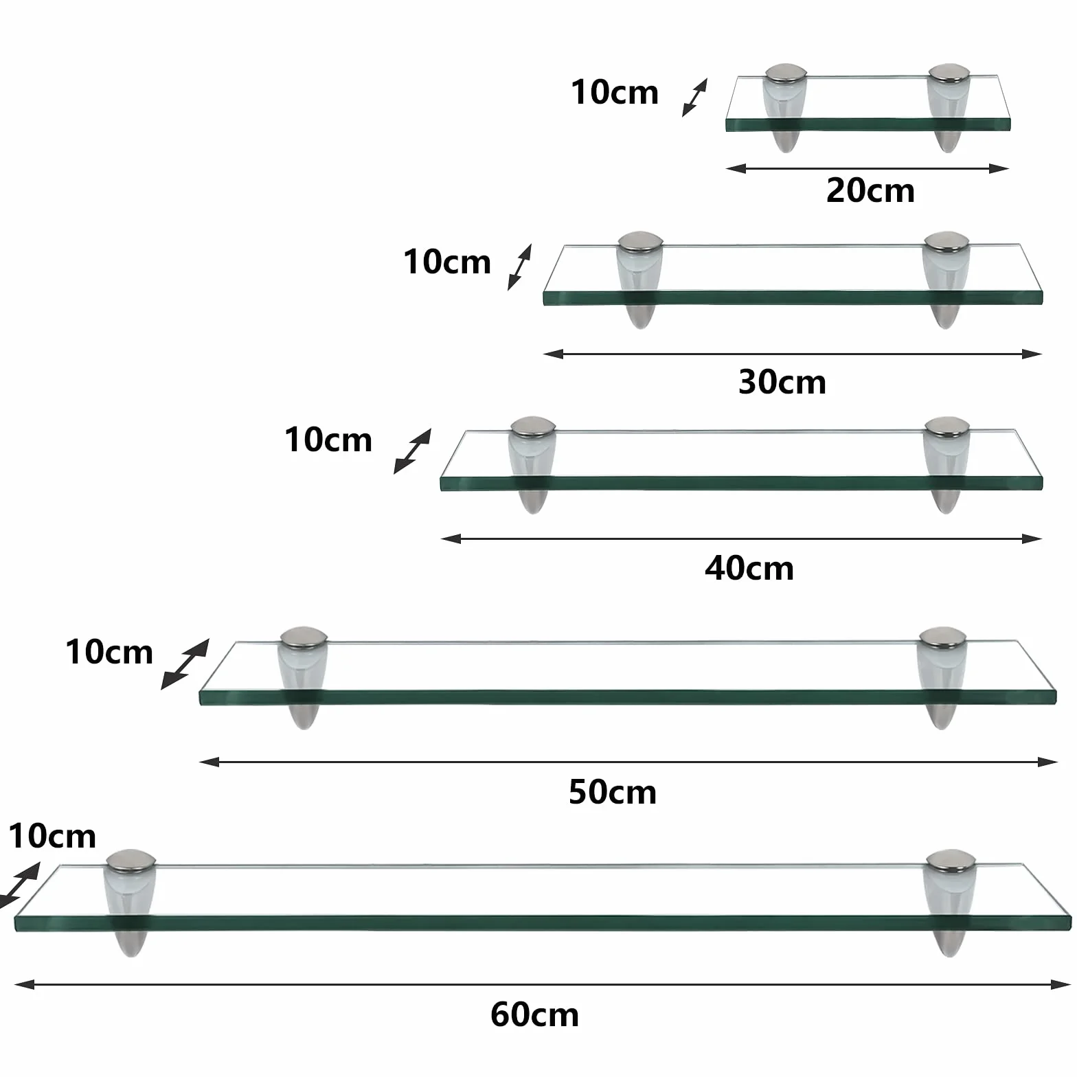 Randaco Mensola in vetro trasparente 8mm ESG vetro di sicurezza con supporto a parete per bagno