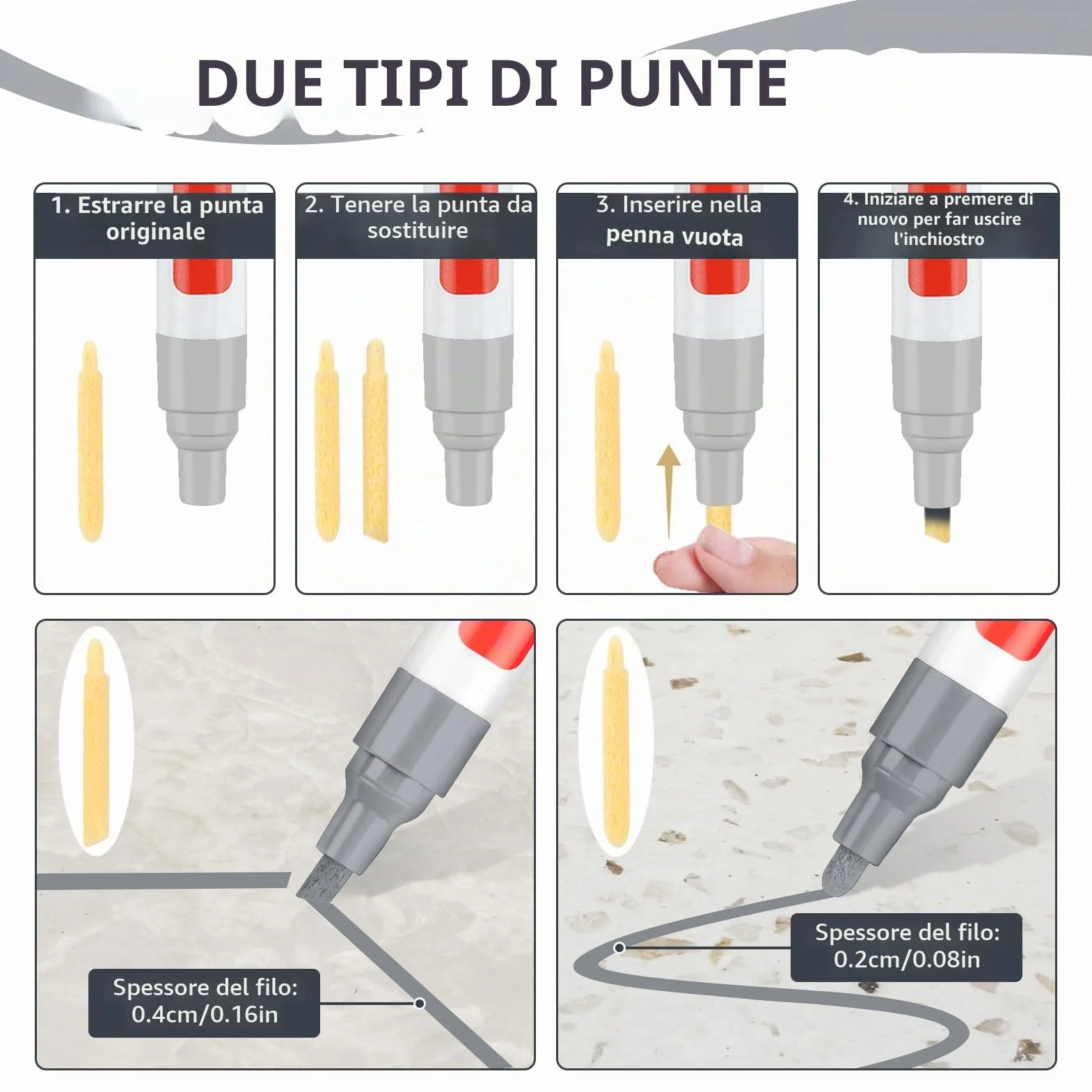 Pennarello per Fughe Piastrelle Penna Stucco Sbianca 6 Pezzi Grigio Chiaro