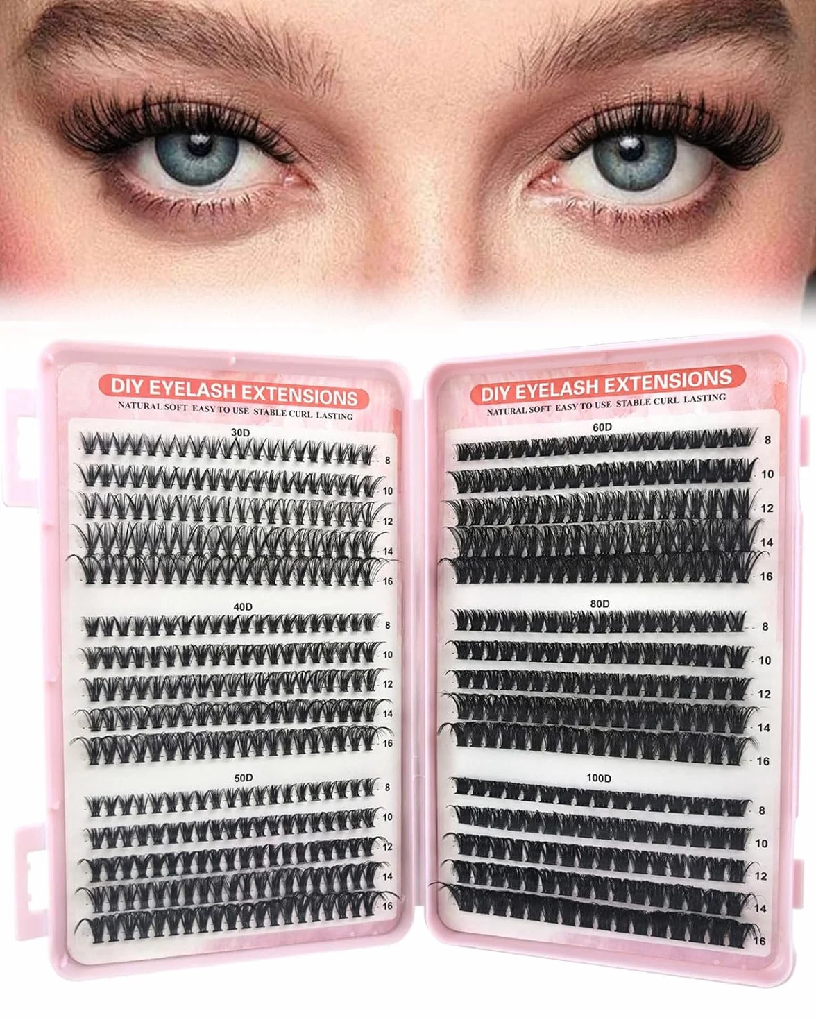 DAFNE 640 Pezzi Ciglia Finte Extension Ciglia 20-30-40-50-60-80-100D Curl Ciglia-Finte Ciuffetti per Estendere le a Casa Eyelashes Naturali per Ragazze e Donne Principianti (30-40-50-60-80-100D)