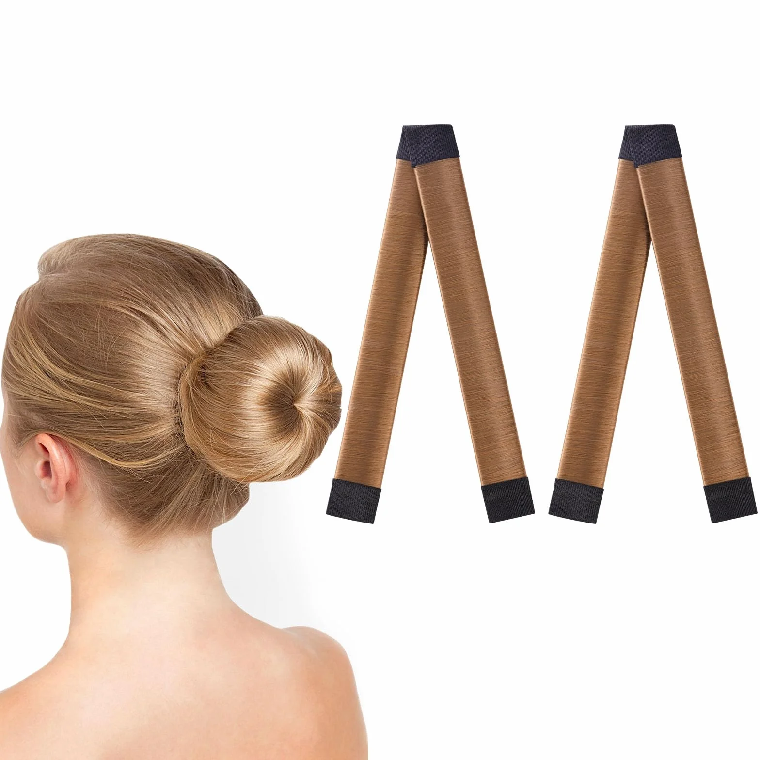 URAQT Chignon per Ciambella, 2 Pezzi Chignon Facile Per Capelli Chignon Bun Maker, Fashion Hair Styling Clip Hairstyle DIY Tool per Ragazza Donne (Marrone chiaro)
