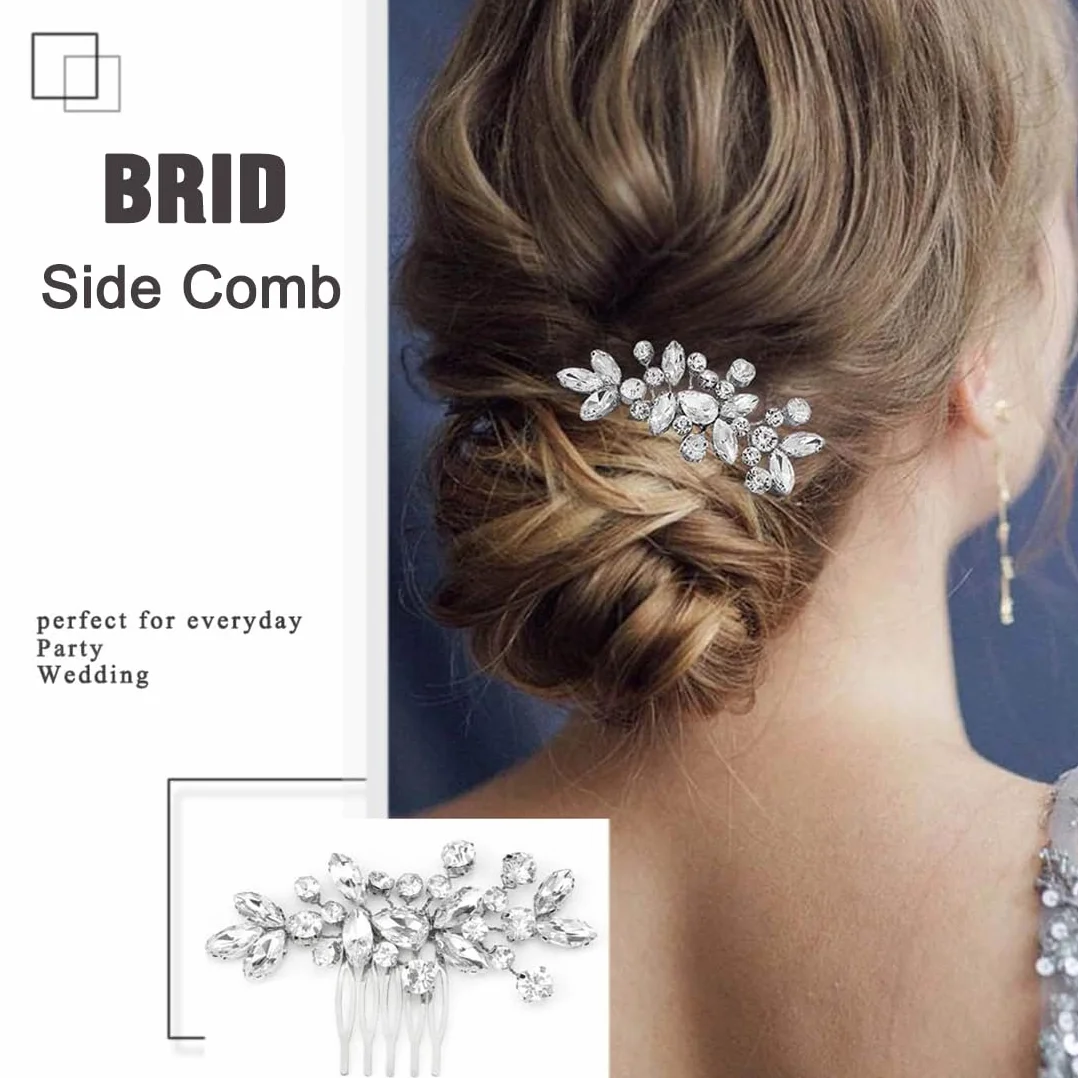 Pettine Sposa per Capelli con Fiori di Perle Cristallo Accessori Capelli Sposa Pettine per Decorazione Acconciatura Capelli per Sposa Matrimonio Nozze Argento