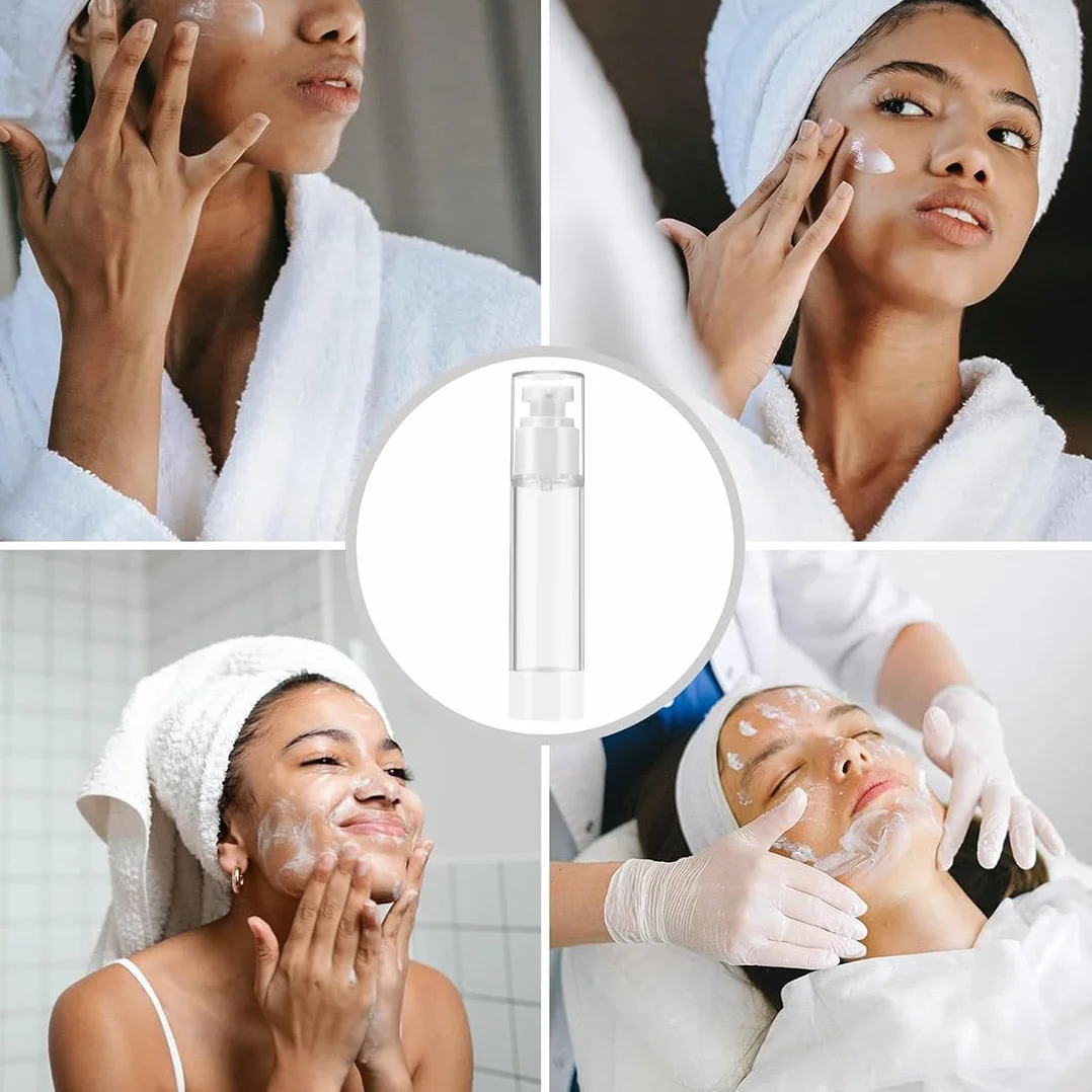 4 Pezzi 50ml Flaconi a Pompa Airless, Flaconi da Viaggio Trasparente, Airless Contenitore Crema Pump, Dispenser per Crema, Dispenser Cosmetico da Riempire, per Lozione, Fondotinta