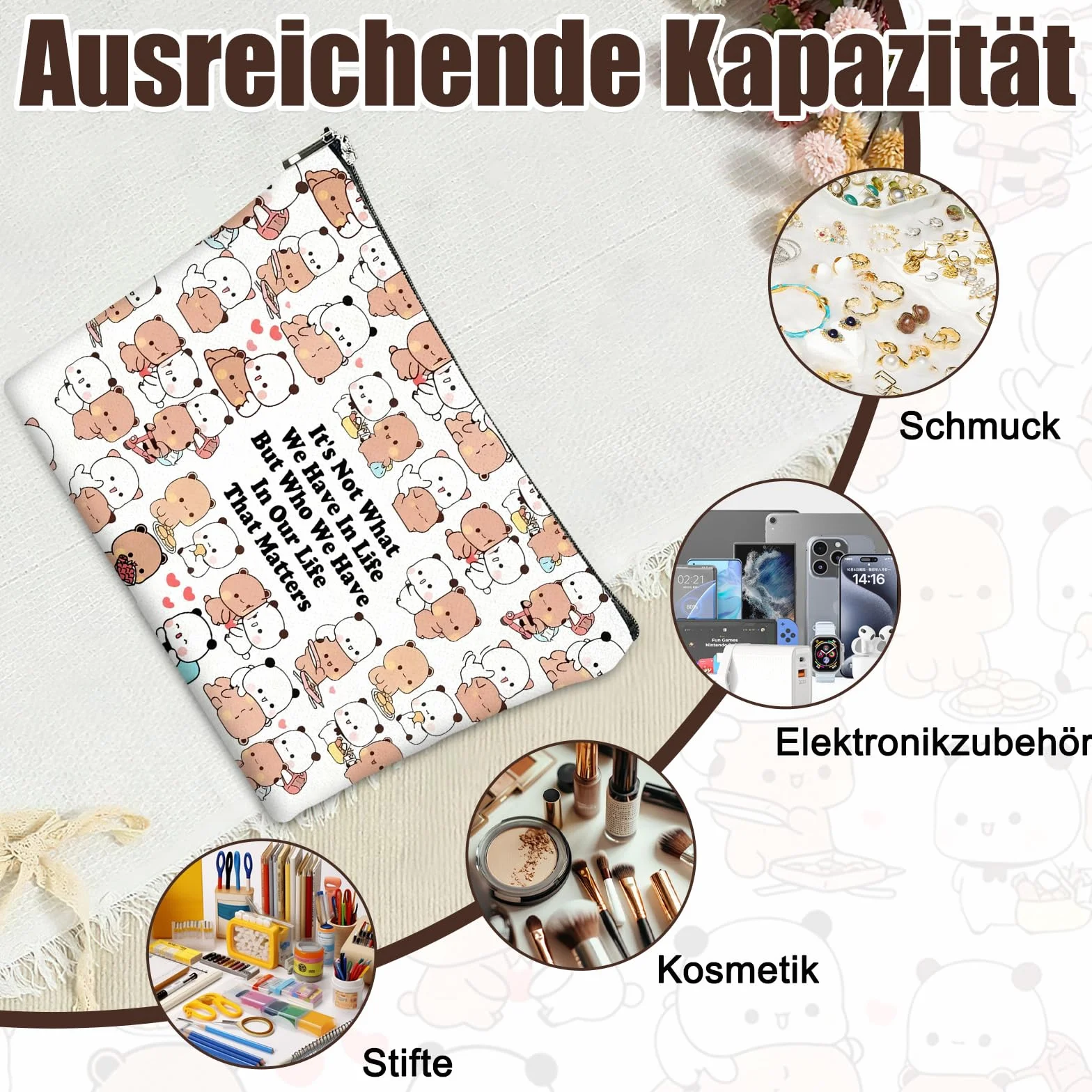 Bubu Dudu Trousse da donna Kawaii con chiusura lampo e fodera, coppia di anime da toilette da donna, pratica coppia regalo per compleanni, feste e anniversari