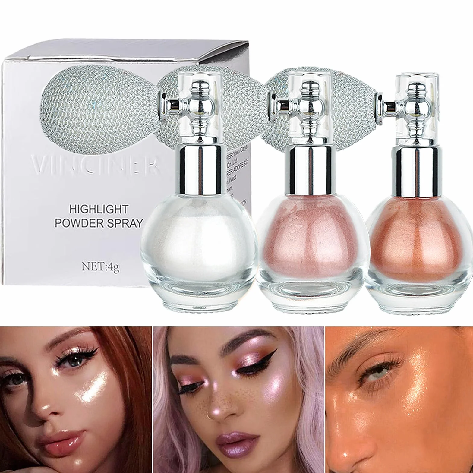 3 colori spray glitterato in polvere sfusa, lucido ad alta brillantezza, per capelli, viso, corpo, cosmetico
