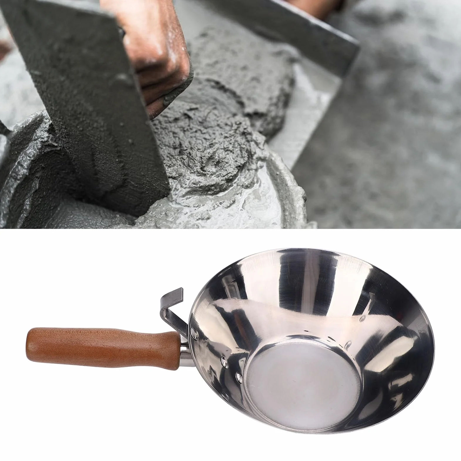 FTVOGUE Vaschetta per Fango in Acciaio Inossidabile con Manico in Legno Ciotola per Intonaco