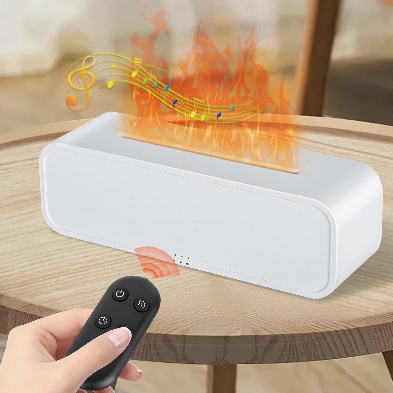 IEEILULU Diffusore di Oli Essenziali Fiamma, Diffusore Profumo Ambiente con Telecomando, 7 Tipi di Luci LED con Timer, Ideale per Casa Ufficio Sport (Bianco)