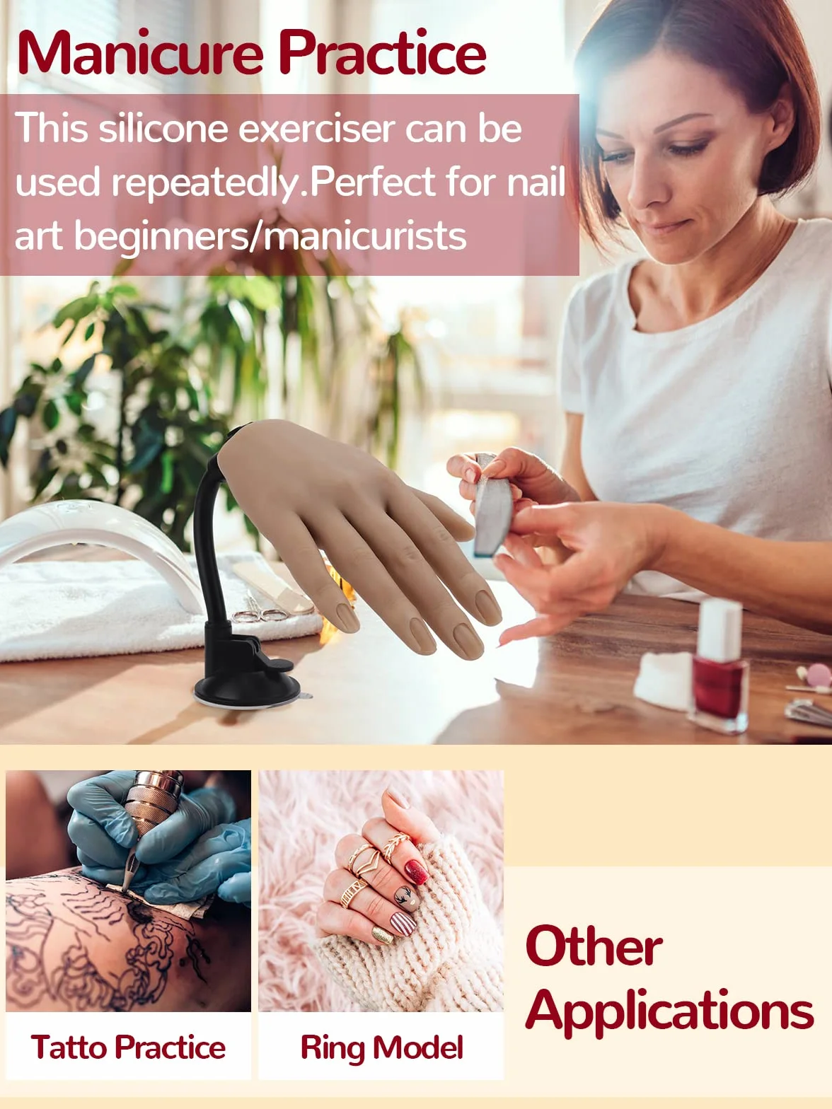 Yokilly Mano per esercizi per nail art, in silicone, per unghie in gel, 100 pezzi, per manicure fai da te
