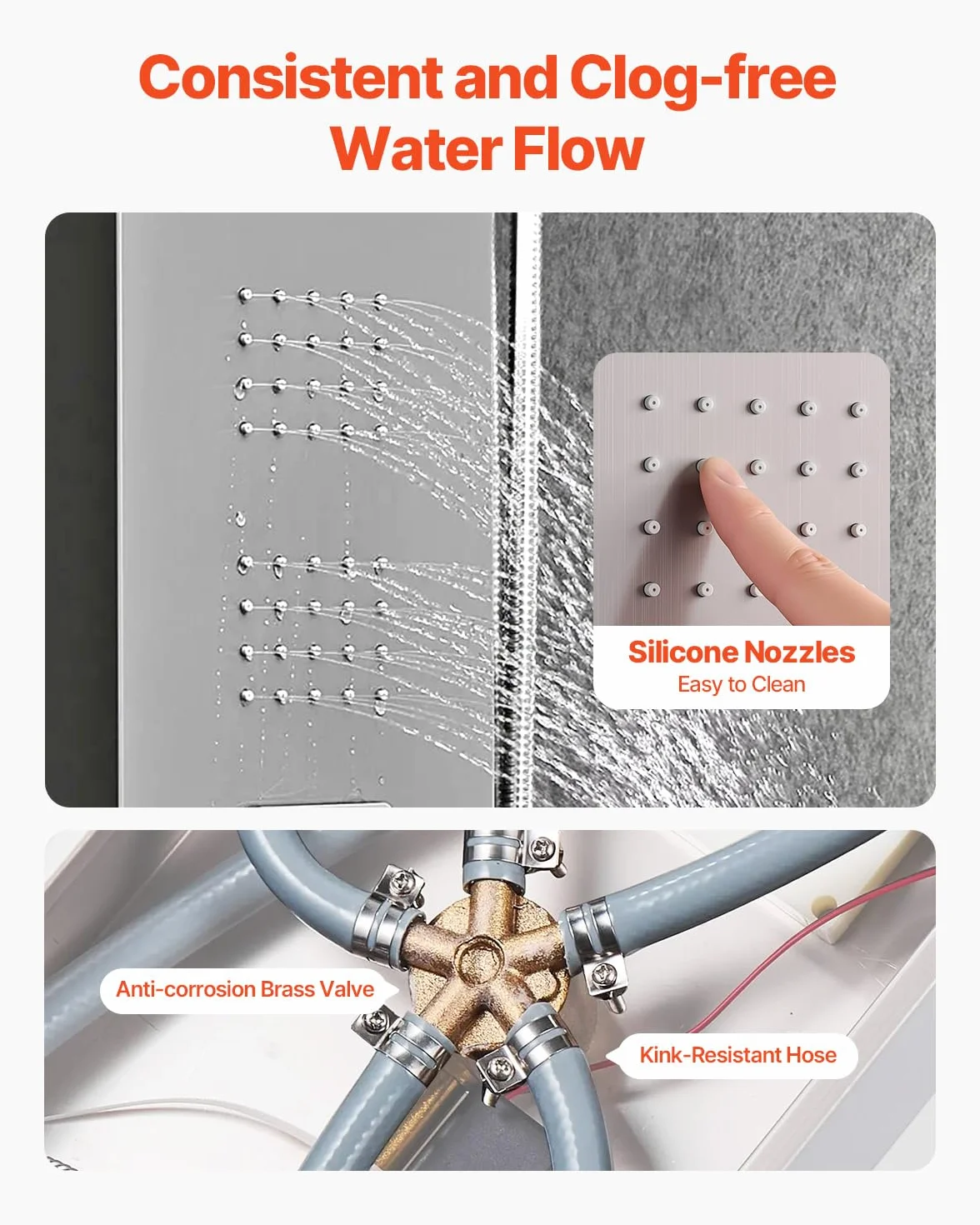 VEVOR Pannello Doccia a Torre con Soffione a Cascata LED, Colonna Doccia in Acciaio Inox Spazzolato 1345 mm, Rubinetto 5 Funzioni con Doccetta e Beccuccio per Vasca