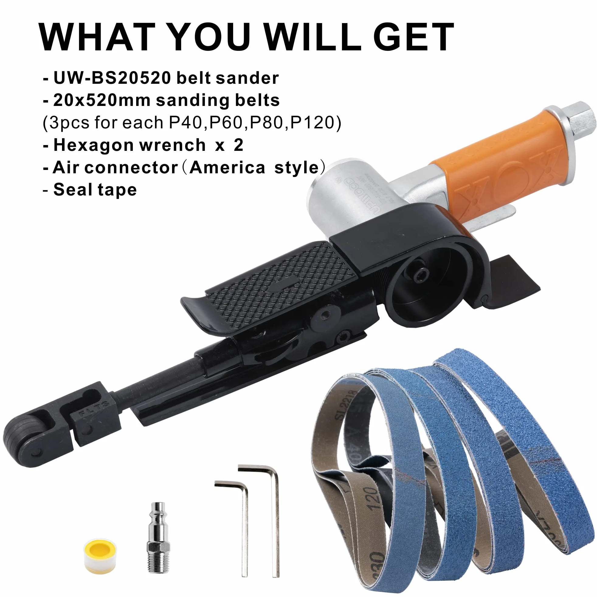 Levigatrice a nastro pneumatica 3/4" x 2-1/2" con 20 cinghie