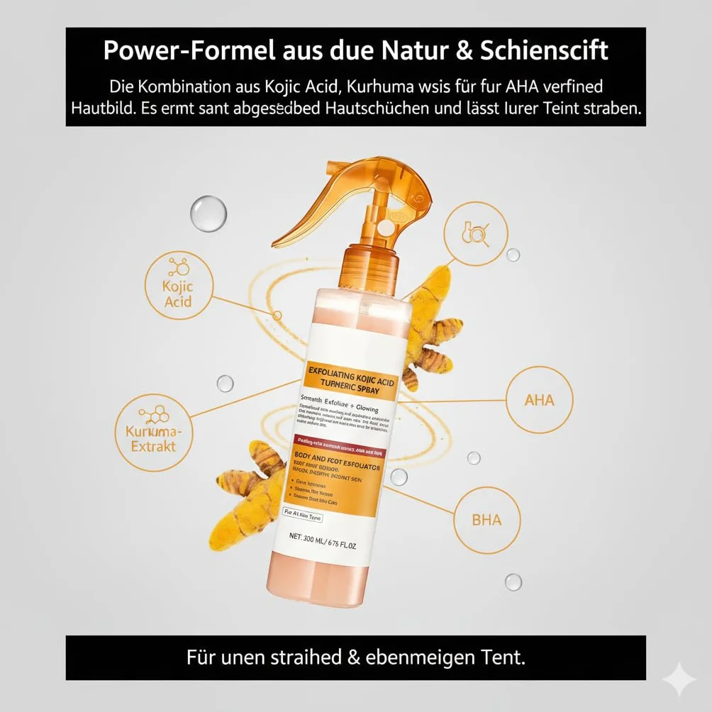 Pure Skin Peel Shot – Kojic Acid & Turmeric Spray, spray delicato per il viso e peeling per il corpo con AHA & BHA, cura del corpo leggera per una pelle liscia e liscia, 200 ml