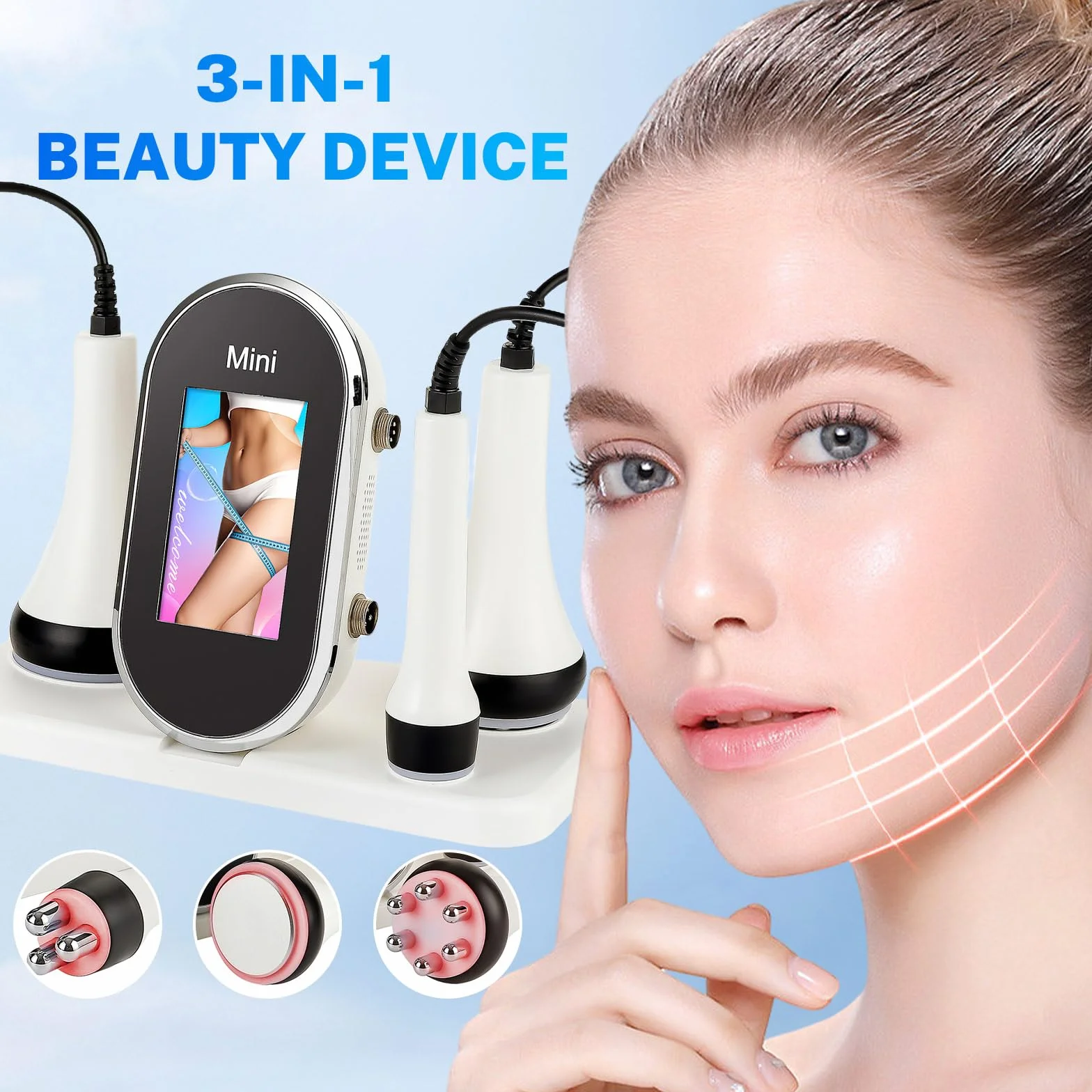 40 K Massaggiatore Anti Cellulite Apparato dimagrante, Lipocavitazione Radiofrequenza 4 in 1, Corpo dimagrante macchina, Macchina di bellezza del viso, per il viso, i braccia, l'addome (B-3 in 1)