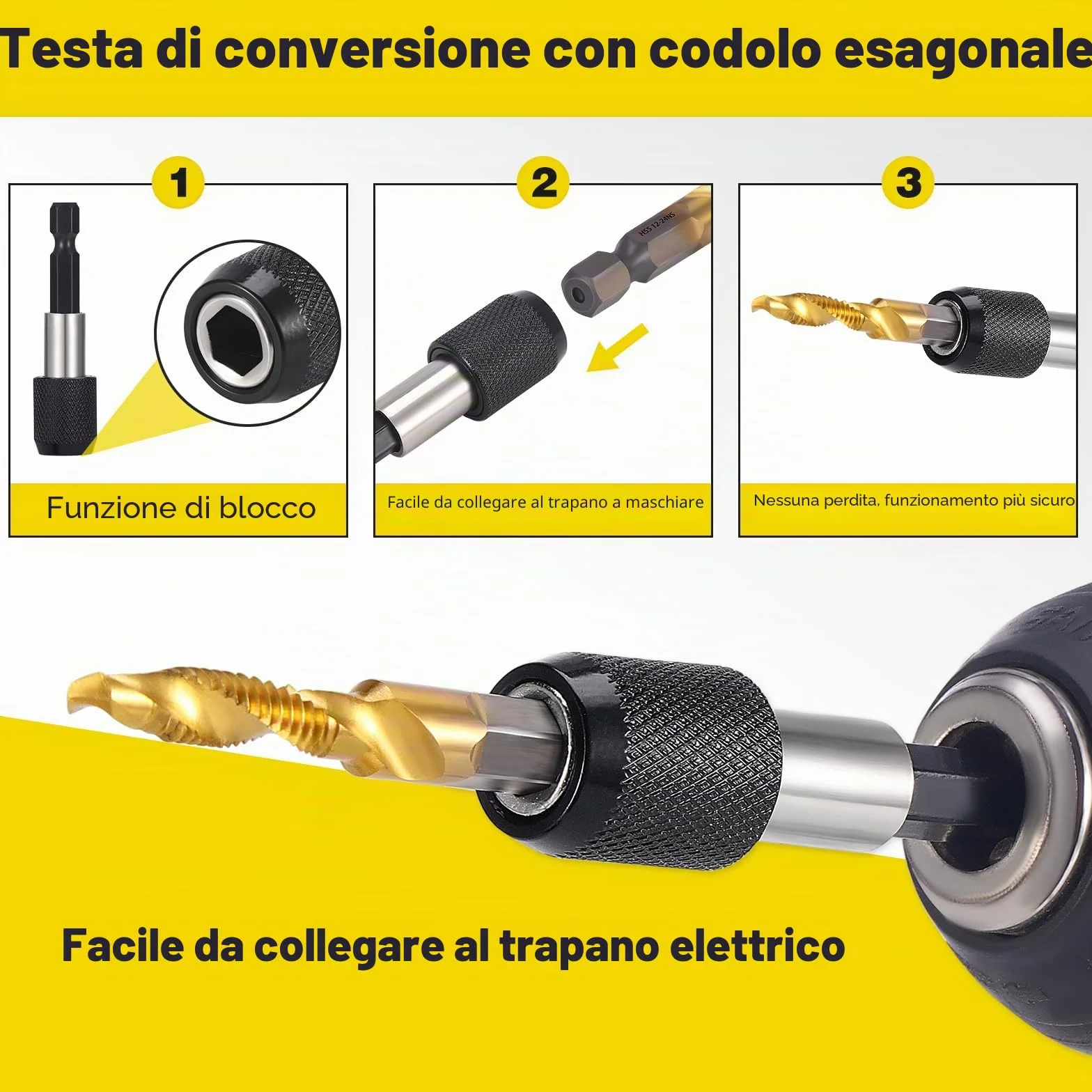 Set di 13 punte per filettatura HSS 6 mm M3-M10 SAE 6-32NC 1/4-20NC