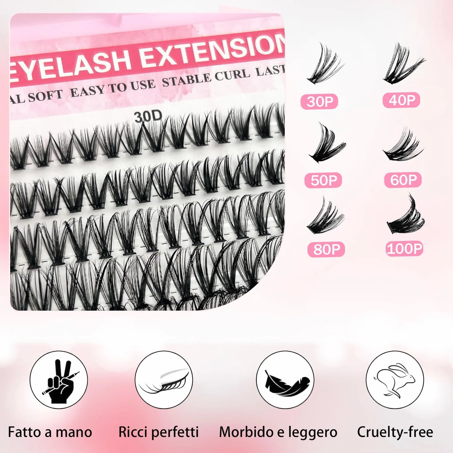 580 Pezzi Ciglia Finte Extension Ciglia 30-40-50-60-80-100D Curl Ciglia-Finte Ciuffetti, per Estendere le Ciglia a Casa per Ragazze e Donne Principianti((8-16mm Mix)