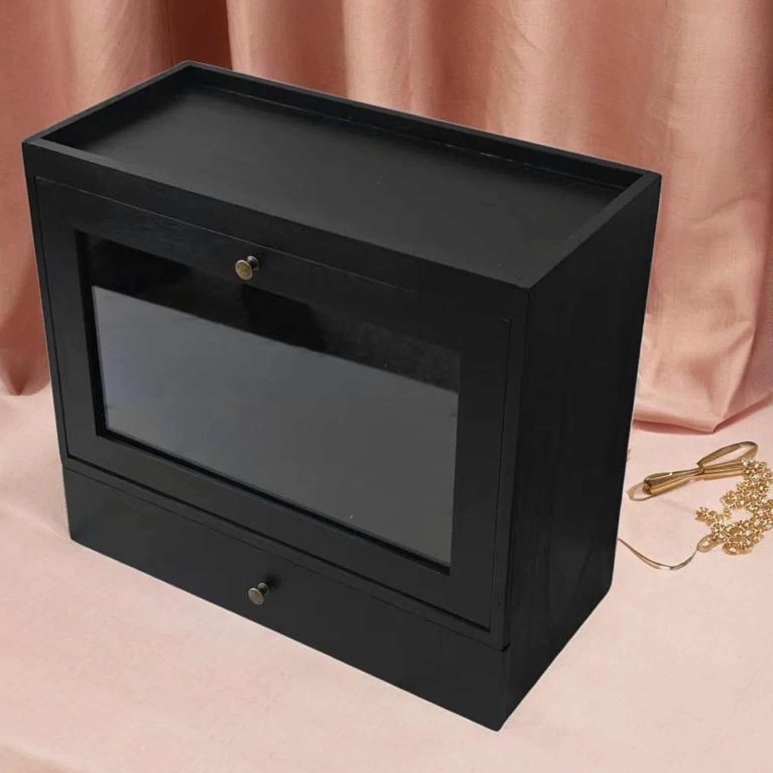 Organizer Cosmetici Contenitore Trucco Organizer Gioielli Moderna Legno con Pannello Acrilico per Camera Da Letto Bagno Regalo, Nero
