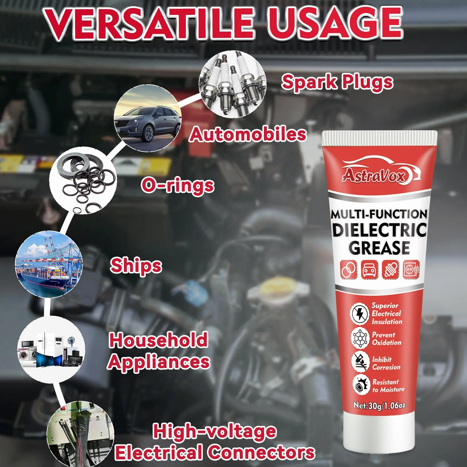 AstraVox Grasso Al Silicone Con Pennello Dielettrico 1.06oz Impermeabile Resistente Calore