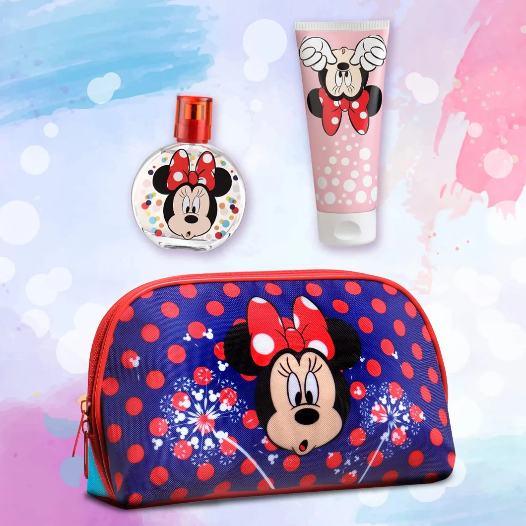 Set regalo Minnie Mouse, profumo per bambini (50 ml) e gel doccia (100 ml) + bella borsa da toilette regalo per ragazze