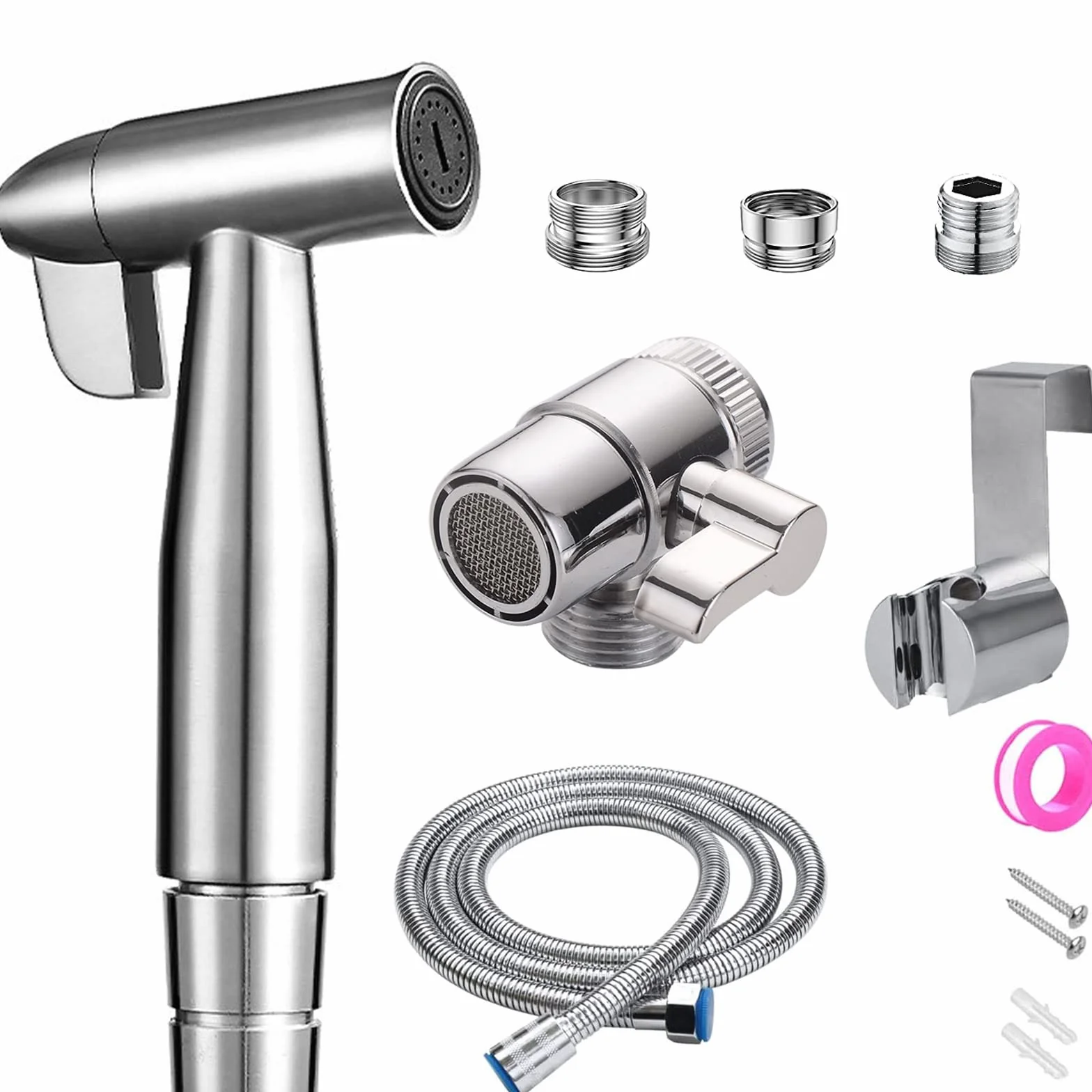 Bidet doccia a mano in acciaio inox, kit spruzzo per pannolini con rubinetto e tubo flessibile