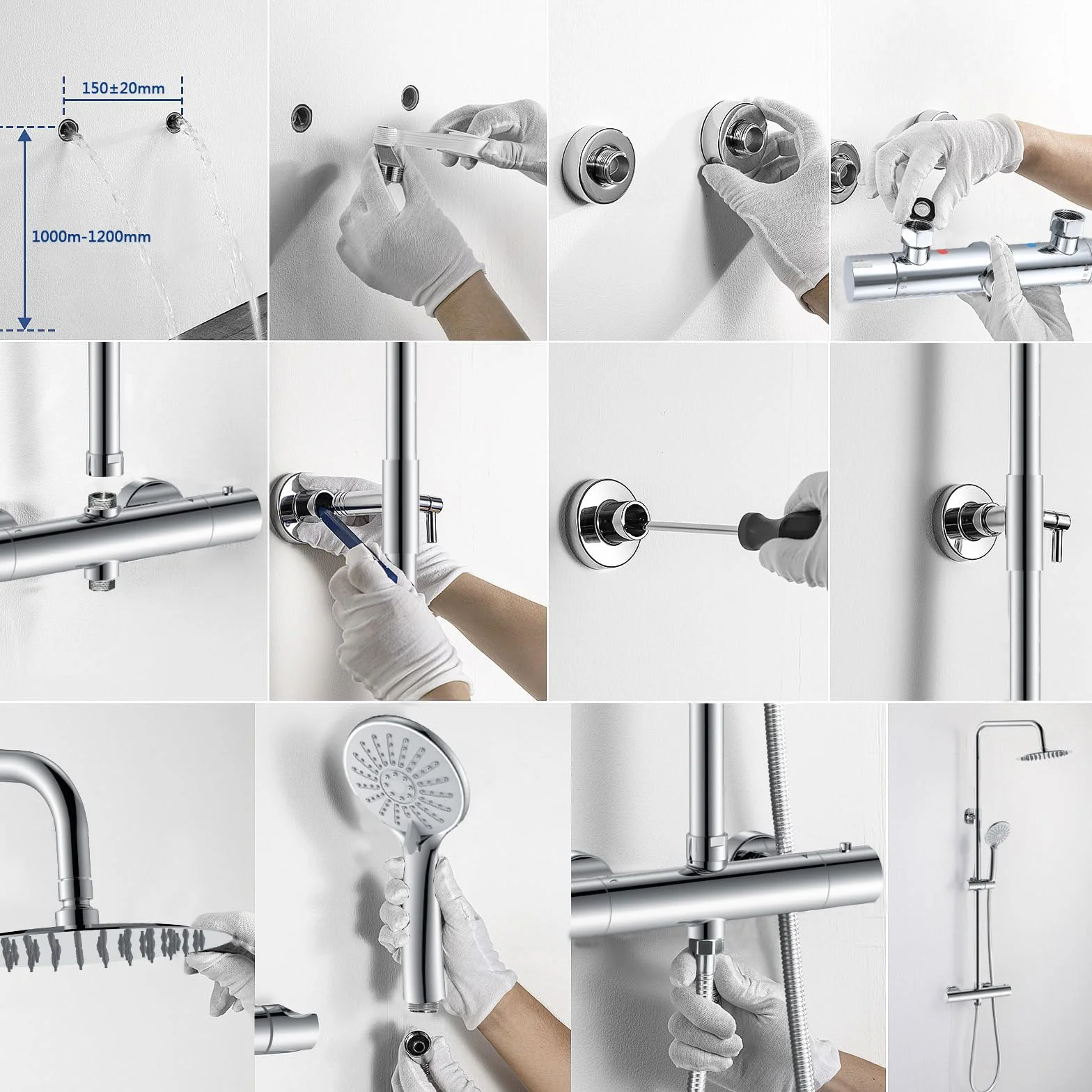 OCEAN ITALY Colonna Doccia Termostatico Set Soffione Rotondo Acciaio INOX Asta Saliscendi Regolabile