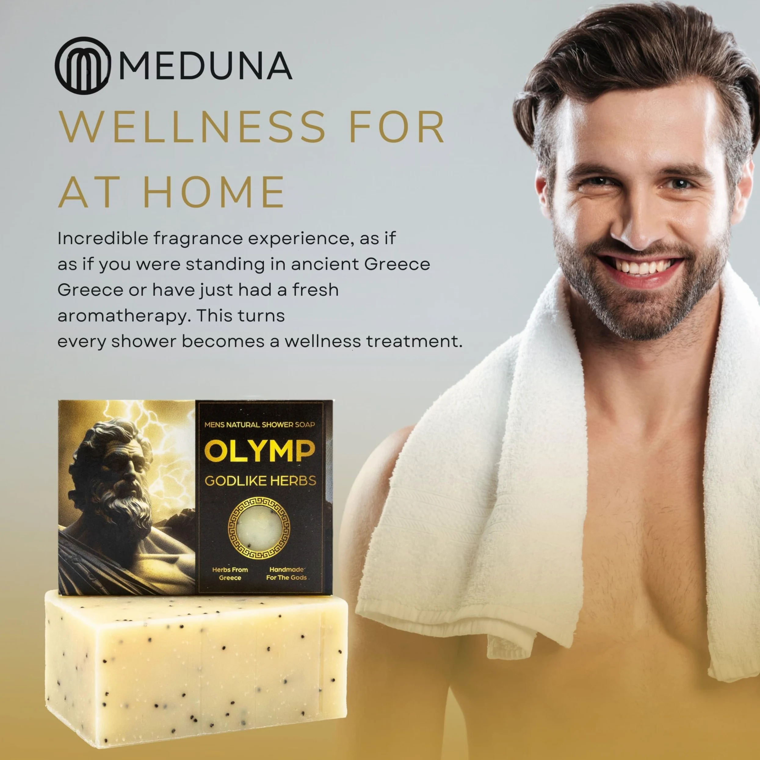 MEDUNA Sapone esfoliante Olymp Godlike 5 x 100 g – sapone naturale solido – sapone per la cura del sapone – sapone per il corpo per tutti i tipi di pelle – olio di cocco biologico & burro di karité
