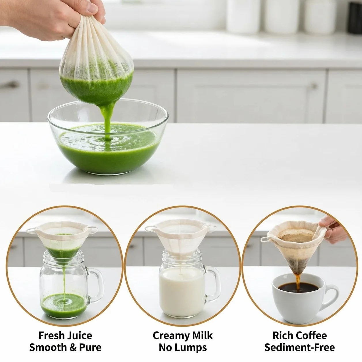 4 Panni per Formaggio Riutilizzabili, Cotone Non Sbiancato per Filtrare Yogurt, Succo di Verdura, Latte, 50x50 cm e 60x60 cm, Adatti per Lavorare con Alimenti Caldi, Facili da Pulire e Duraturi