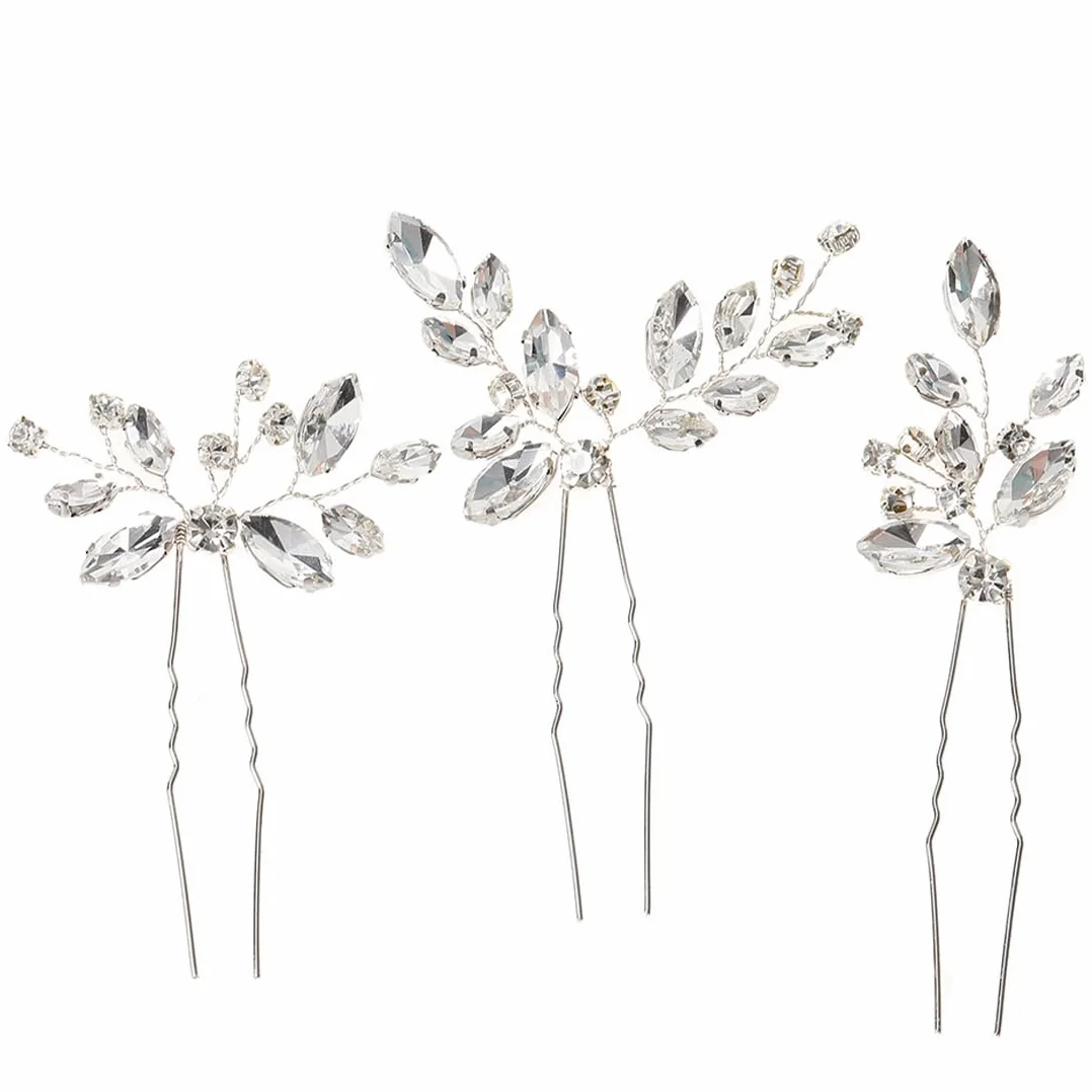 3 Pezzi Forcine per capelli da sposa con cristalli argentati Accessori per Capelli da Sposa Eleganti Forcine per Capelli per Donne Sposa Damigella d'Onore Ragazze(argento)