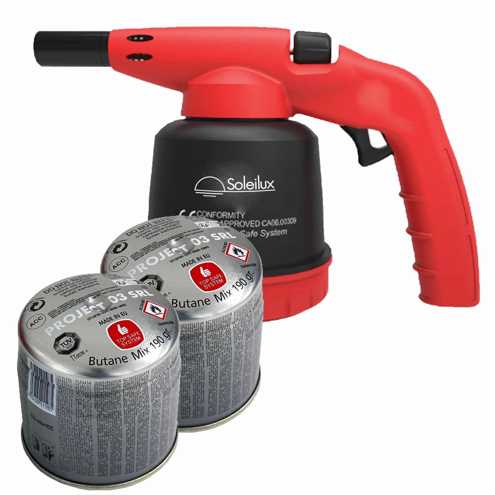 Lampada Saldatore Piezo Cannello + 2 Bombole Gas Butano