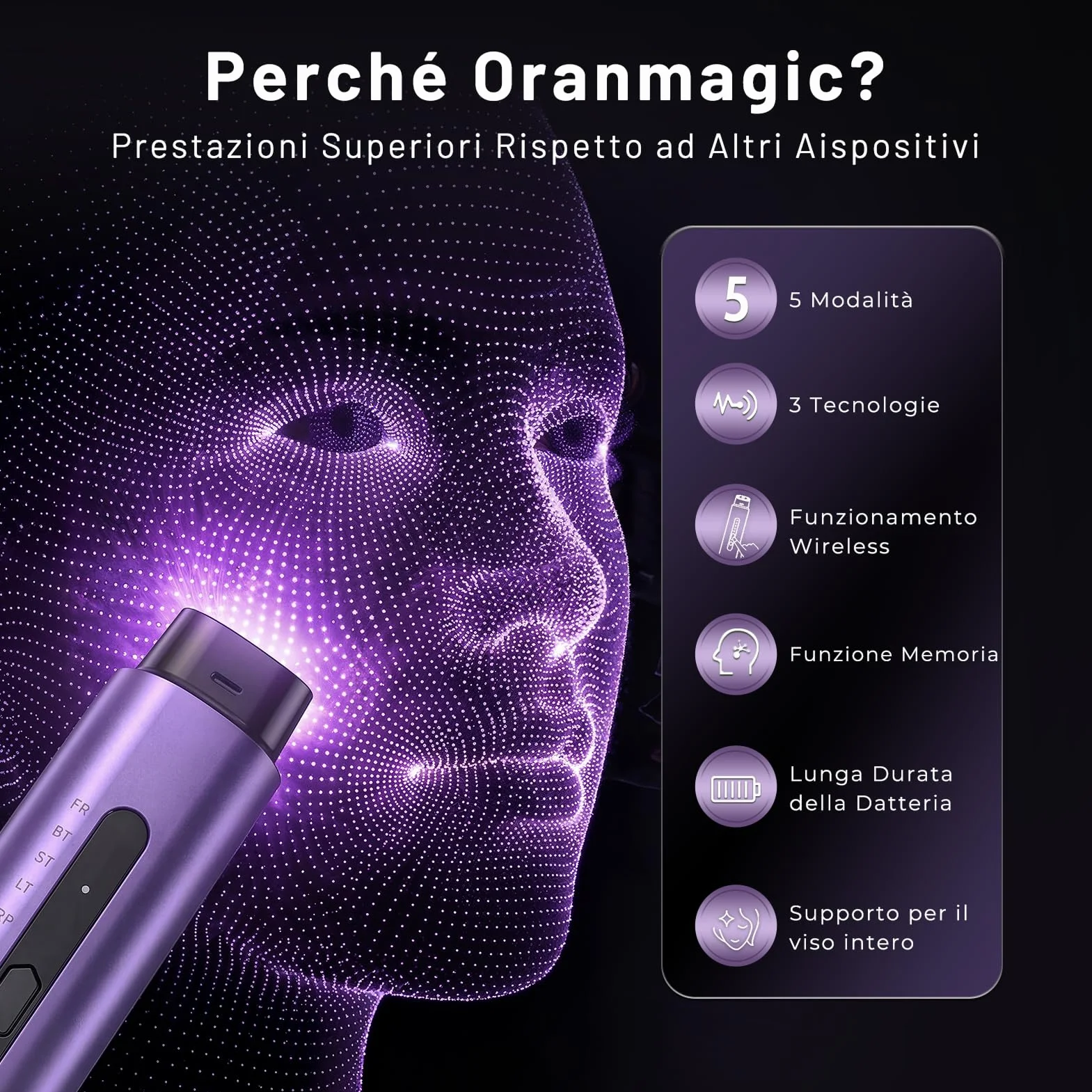 Radiofrequenza Viso Professionale, Microcorrente Massaggiatore Viso, Dispositivo Elettrico di Bellezza Antirughe, Antietà, Anti-Acne, Lifting e Rassodante per Viso e Collo (Viola)