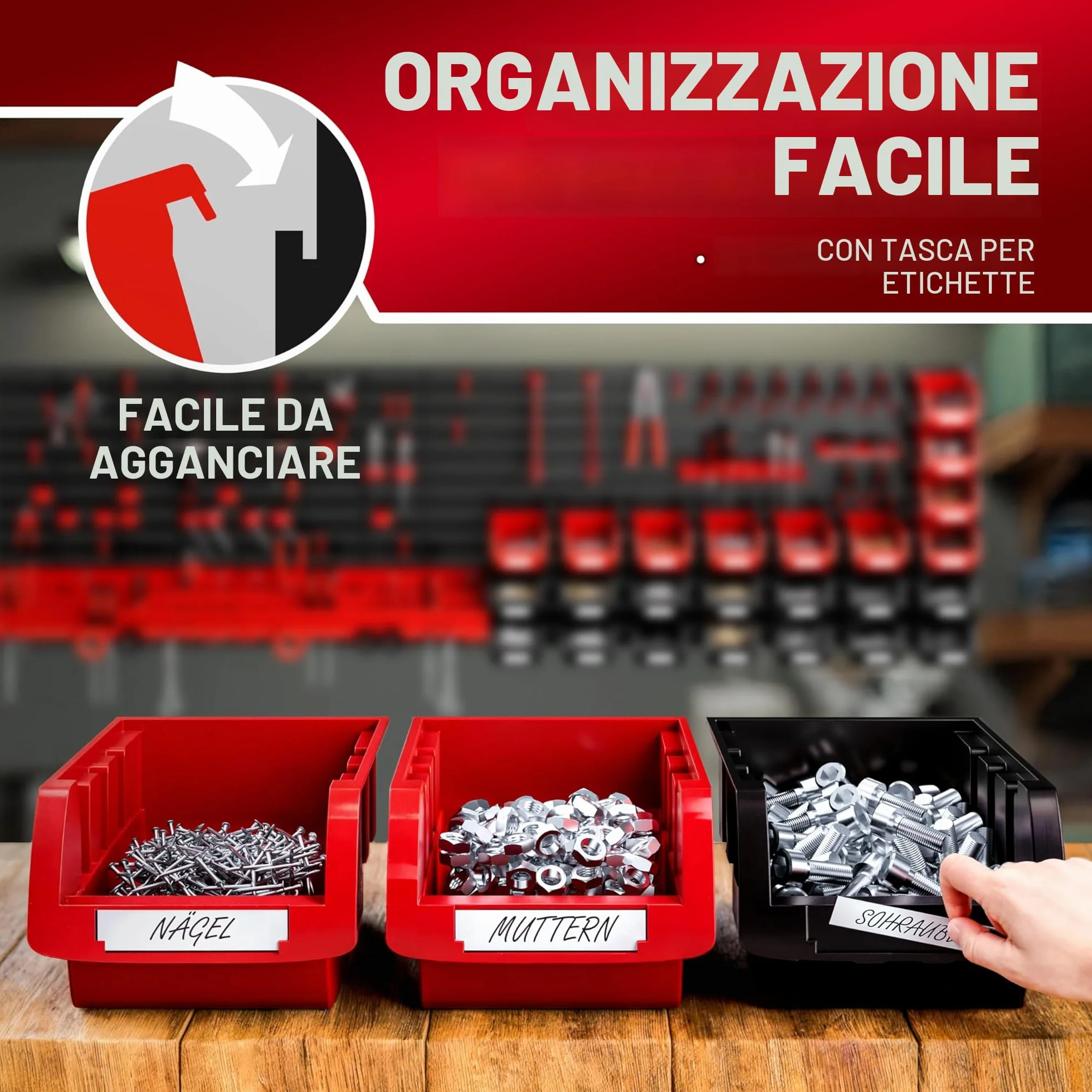 DEUBA Pannello Portautensili 97 pz Box Impilabili Parete Attrezzata Officina Organizer