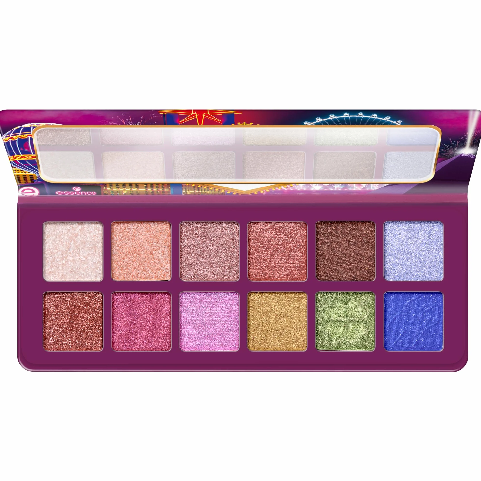 essence welcome to SIN CITY palette ombretti, brillante, colore intenso, brillantinata, metallica (13.2g)