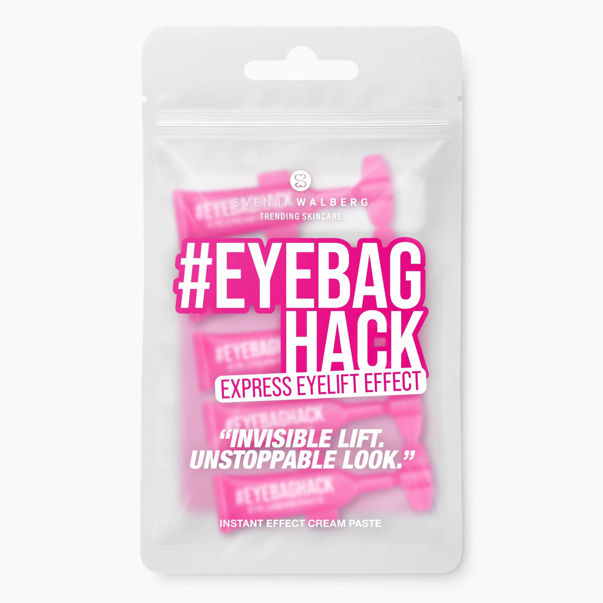 EYEBAGHACK - Effetto Express Eyelift contro le borse e le rughe, occhi visibilmente lisci in 2 minuti, tecnologia Invisible Flex Film per un effetto fino a 10 ore, 5x mini tubetti richiudibili