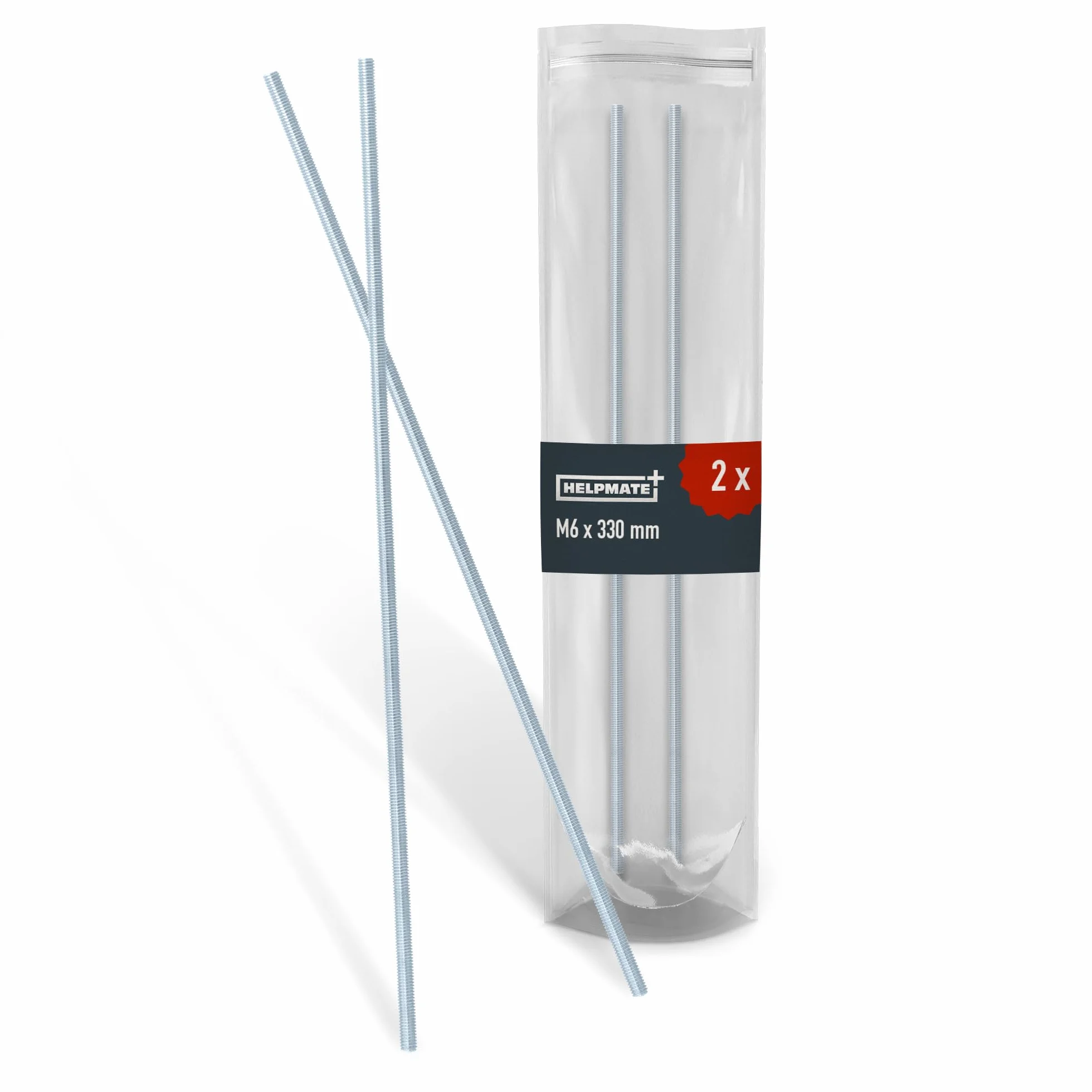 Asta filettata M6 x 330 mm acciaio zincato set 2 pezzi DIN 976 classe resistenza 4,8