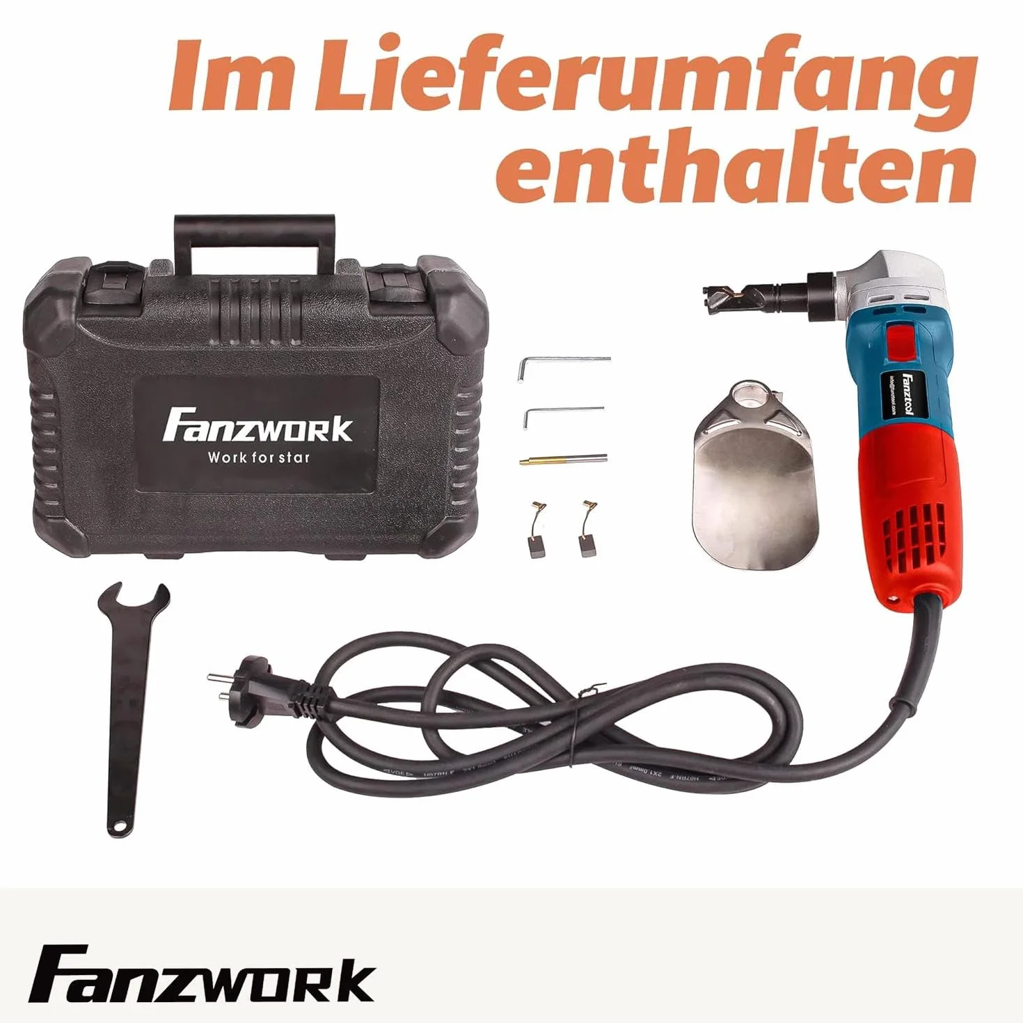 FANZWORK Roditore di Lamiere 600W con Valigetta e 2 Punzoni