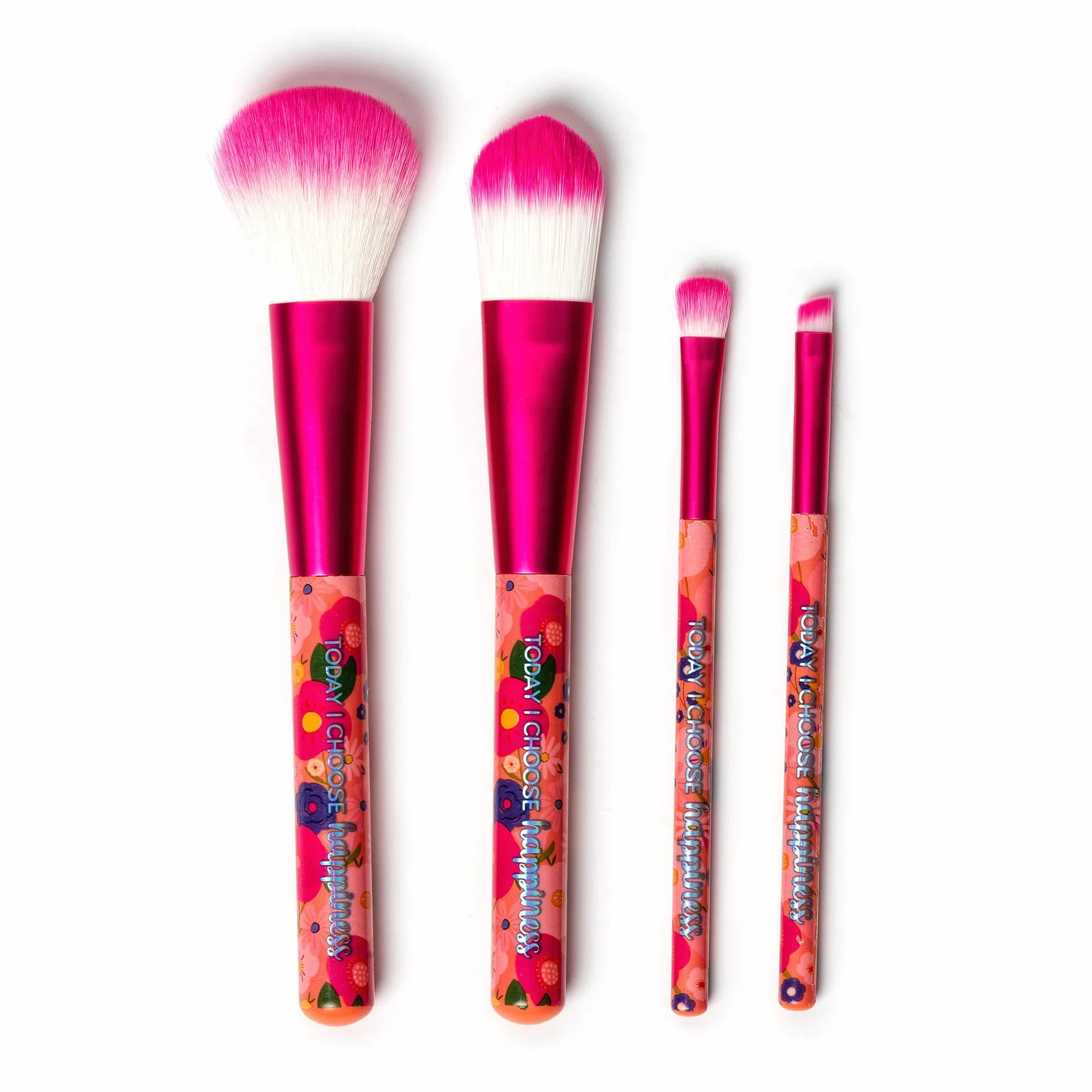 Legami - Set di 4 Pennelli per il Trucco, Oh My Glow! Tema Flowers, Include Powder-Foundation-Eyeshadow-Eyeliner Brush, 100% Vegan, Formato da Viaggio
