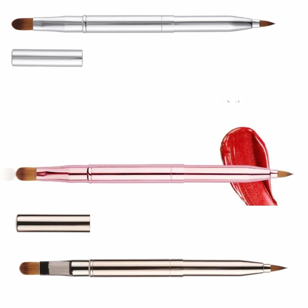 3 Pennelli Per Labbra A Doppia Testa, Contorno Delicato E Uniforme Della Forma Delle Labbra, Adatto Per Il Trucco Quotidiano Di Rossetto E Smalto Per Labbra.