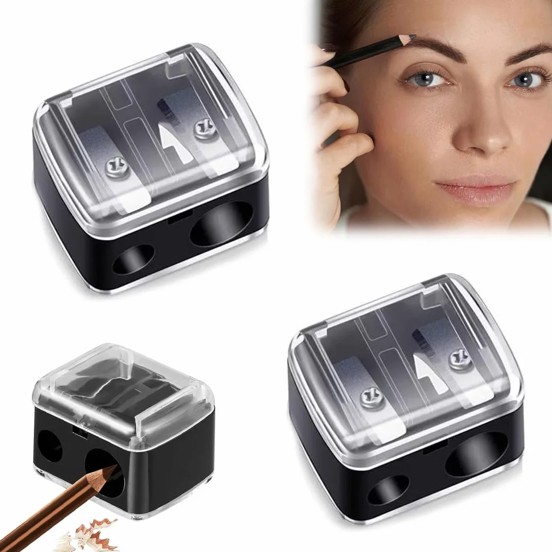 NHQZ 2 Pezzi Temperino matita occhi, Temperamatite di Bellezza, Temperamatite con serbatoio, Temperamatite trucco, Temperino matita labbra, Nero