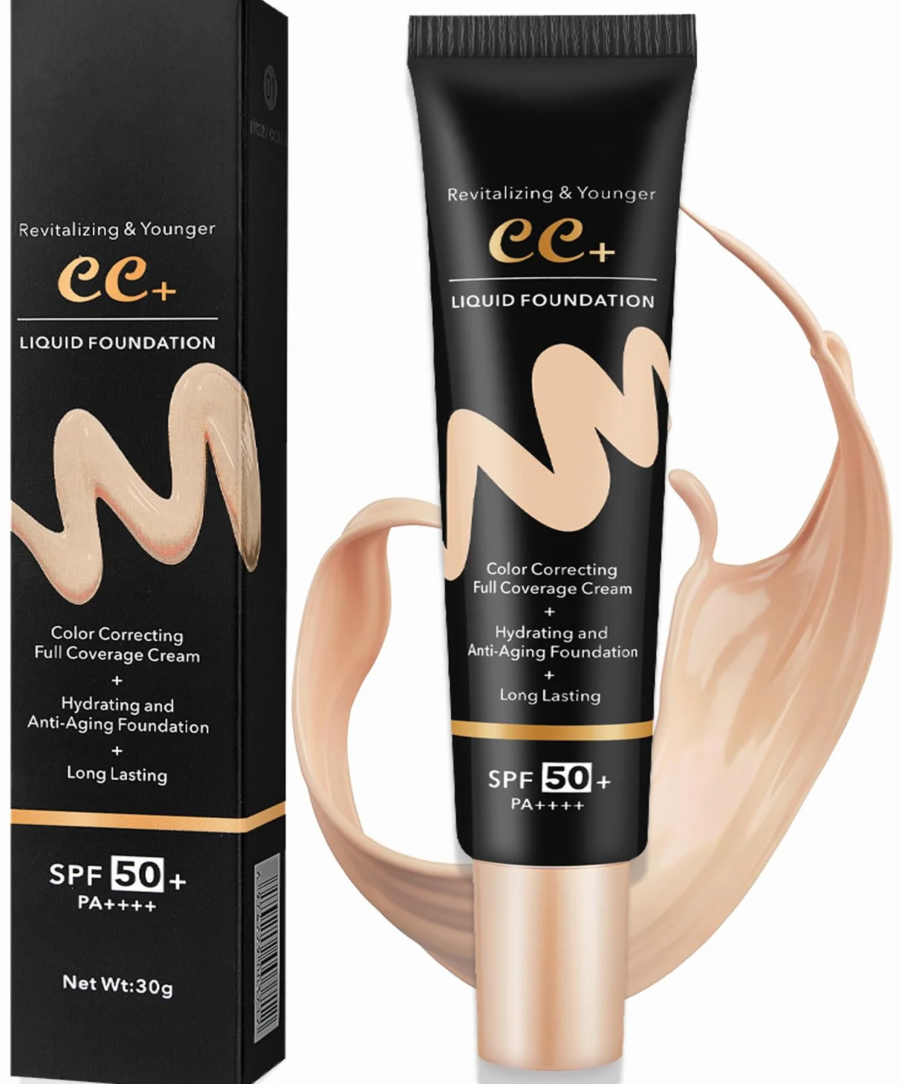 CC Crema,Fluido fondotinta che copre le imperfezioni,Durevole trucco nudo idratante CC crema,antierne,anti-lento e anti-arrossamento,finitura semi-opaca (30g)
