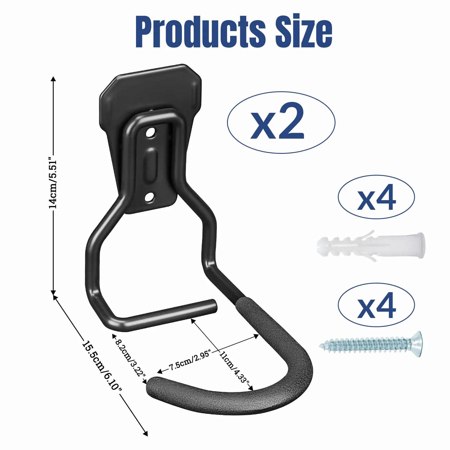 Euqvunn Appendi Bici da Muro Supporto per Biciclette da Parete 35KG Gancio Bici verticale salvaspazio per garage/interni Compatibile con Bici da Corsa/Mountain Nero Set di 2