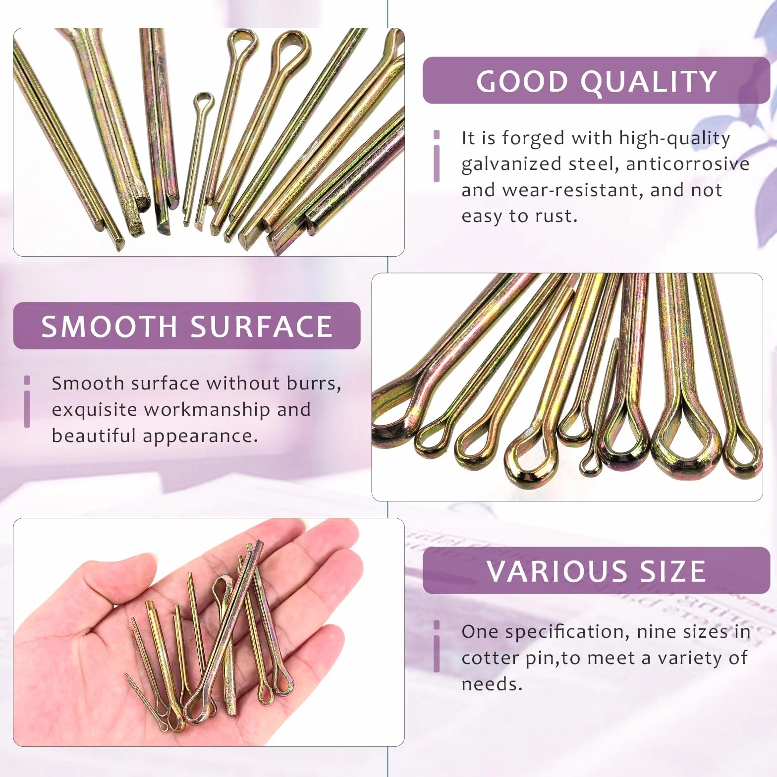 Swpeet 136 pezzi Cotter Pin Assortimento Kit M2 M3 M4 M5 M6 zinco placcato