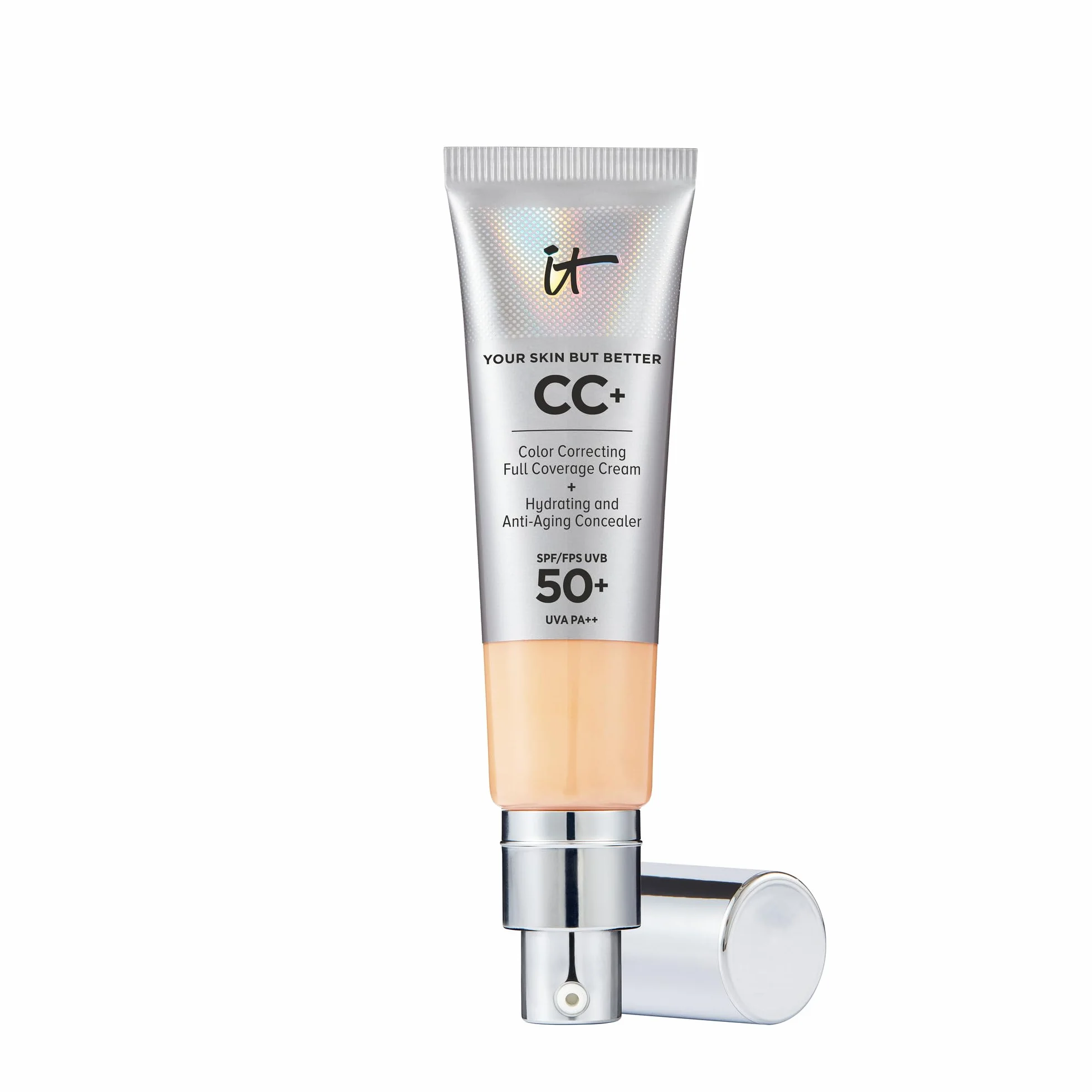 iT COSMETICS, CC+ Cream e Fondotinta Anti-età, Alta Coprenza, Waterproof, Finish Naturale, Formula con Peptidi, Collagene e Vitamine, Your Skin But Better